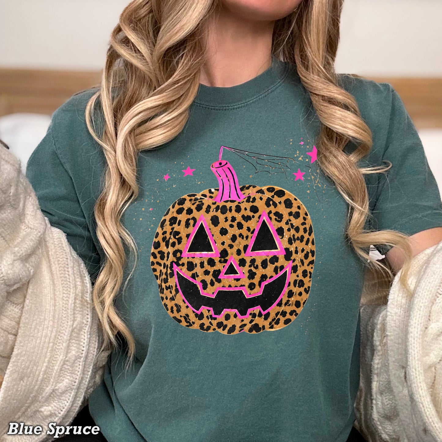 Leopard Pumpkin Halloween Comfort Color Graphic Tee