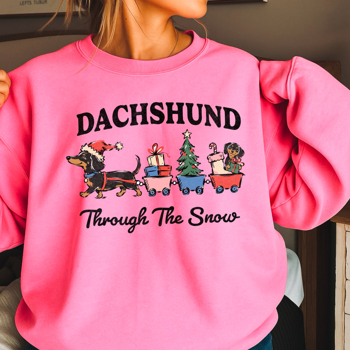 Dachshund Through the Snow Christmas Crewneck Sweatshirt