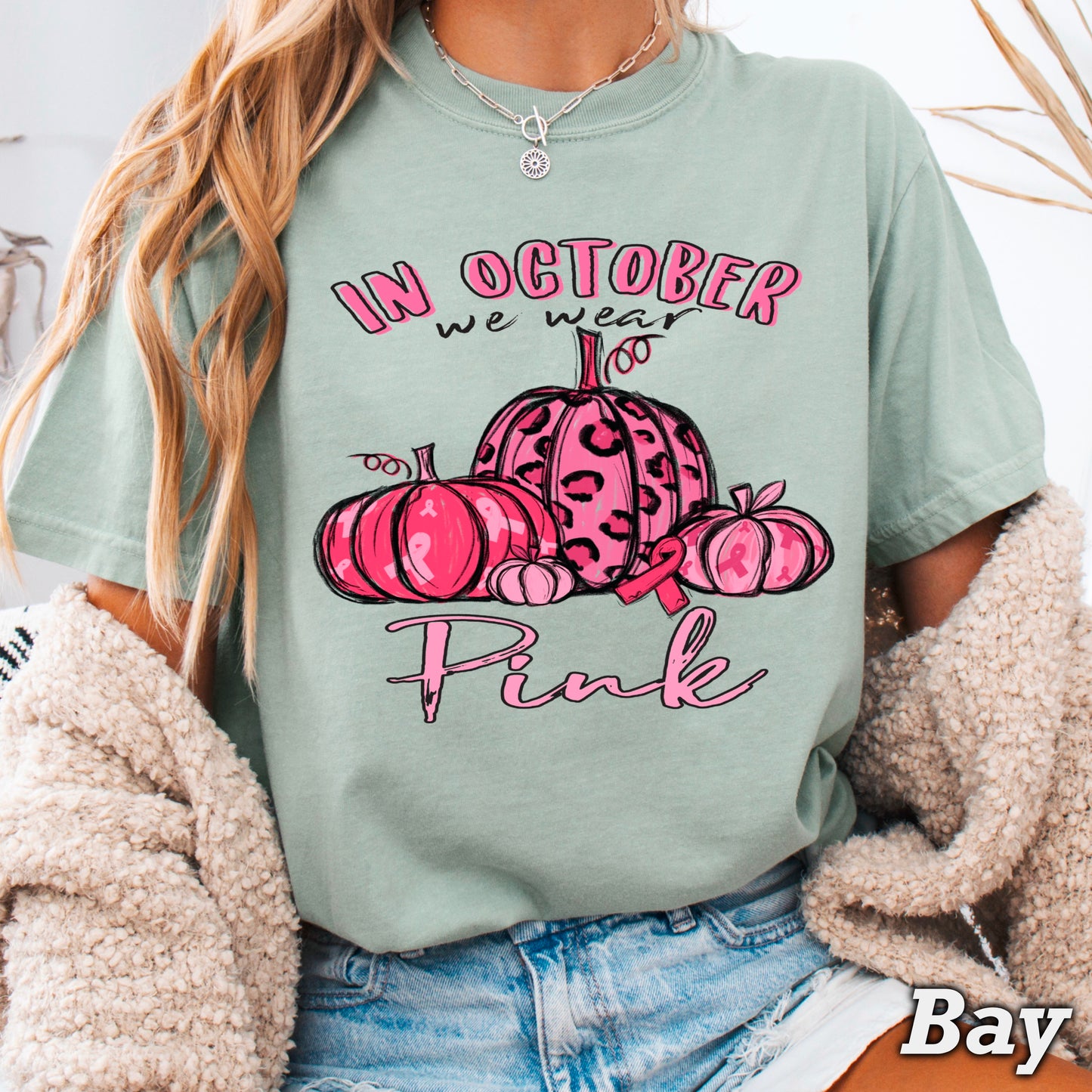 In October We Wear Pink Cancer Comfort Color Graphic Tee