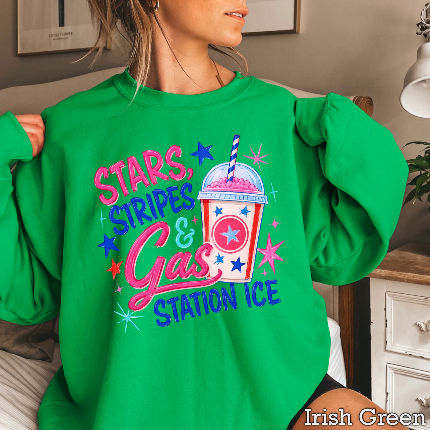 Stars Stripes And Gas Station Ice Crewneck Sweatshirt