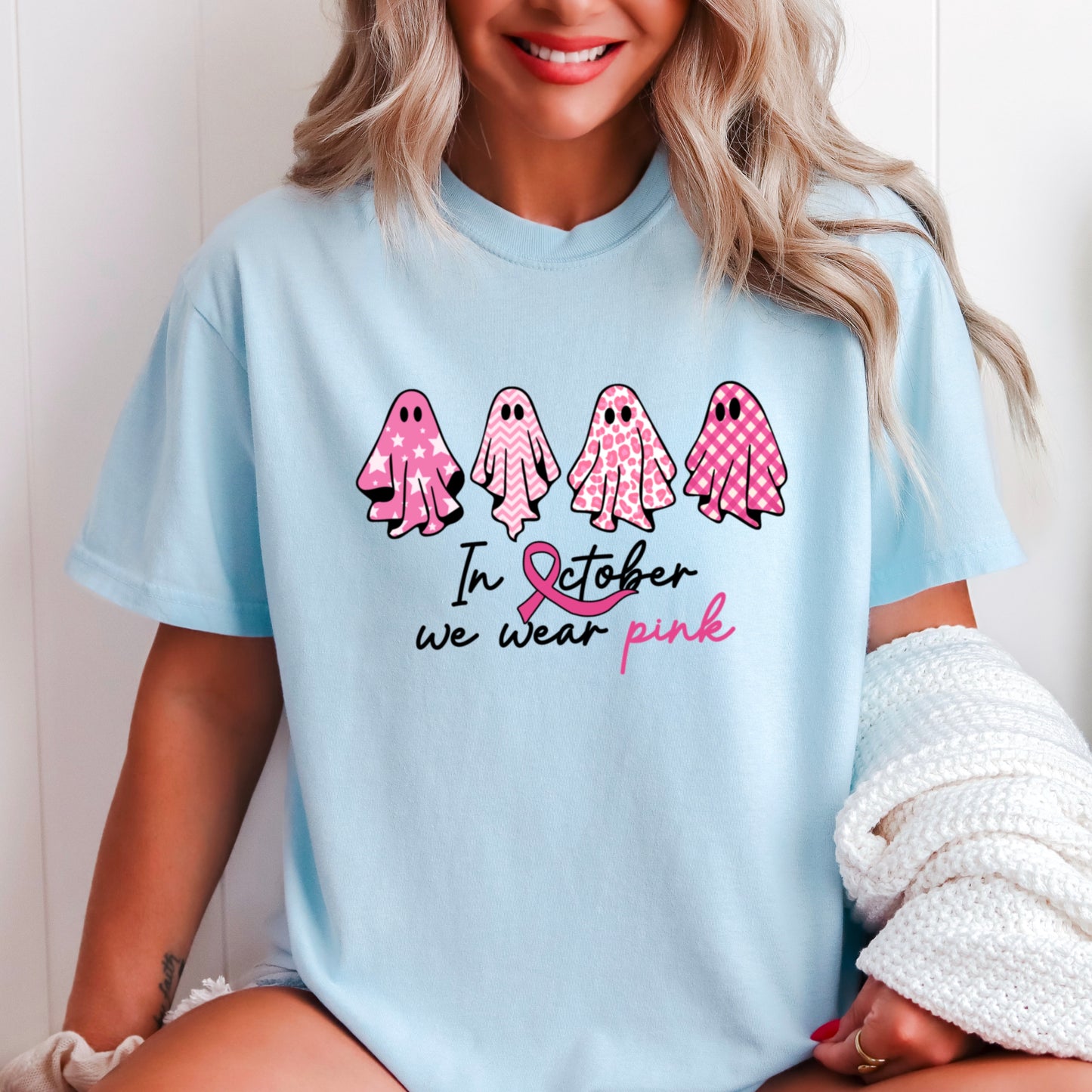 In October We Wear Pink Comfort Color Graphic Tee