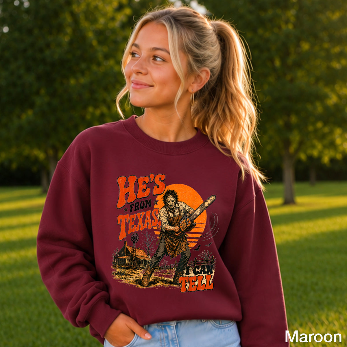 He’s From Texas Halloween Youth Crewneck Sweatshirt