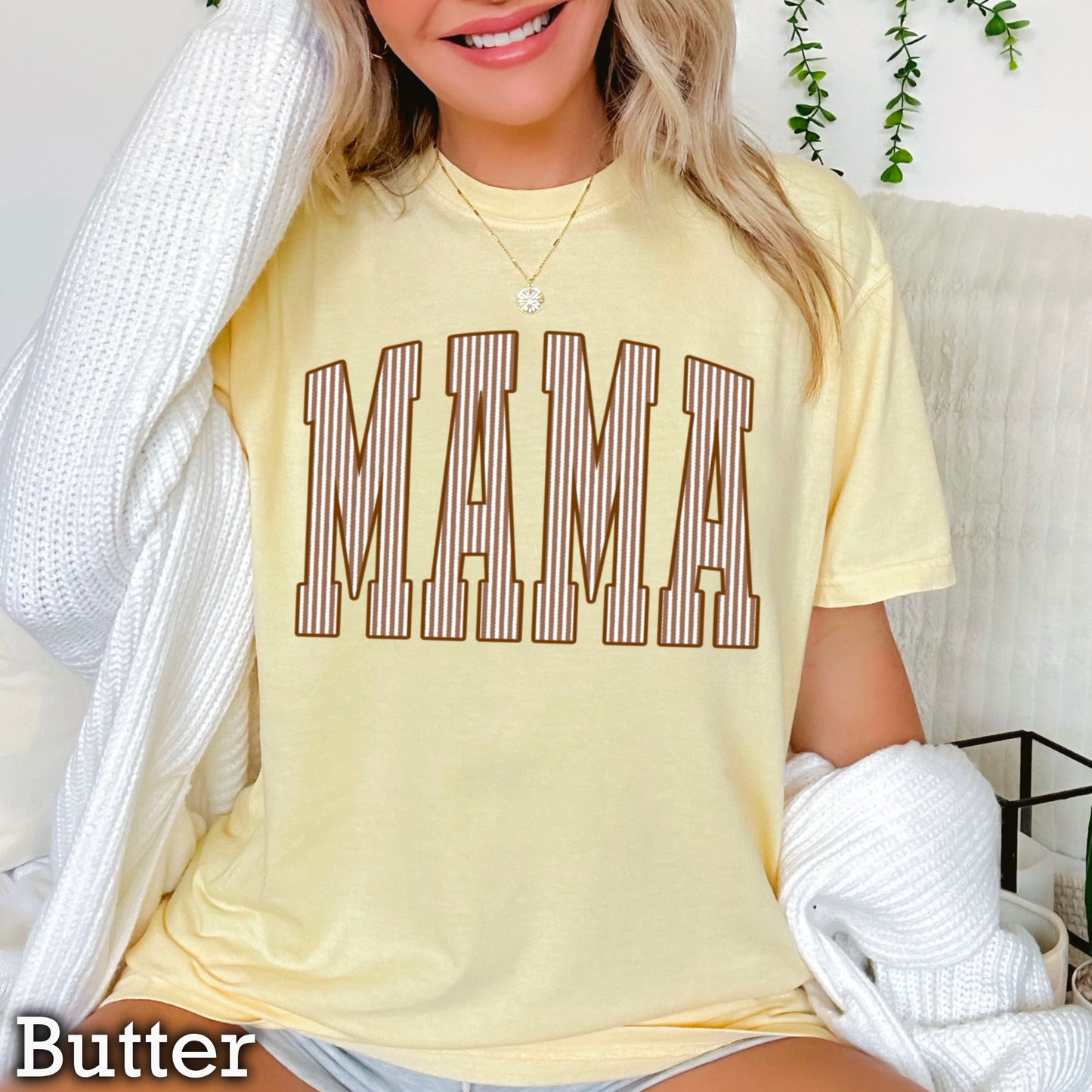 Mama Brown Seersucker Comfort Color Graphic Tee