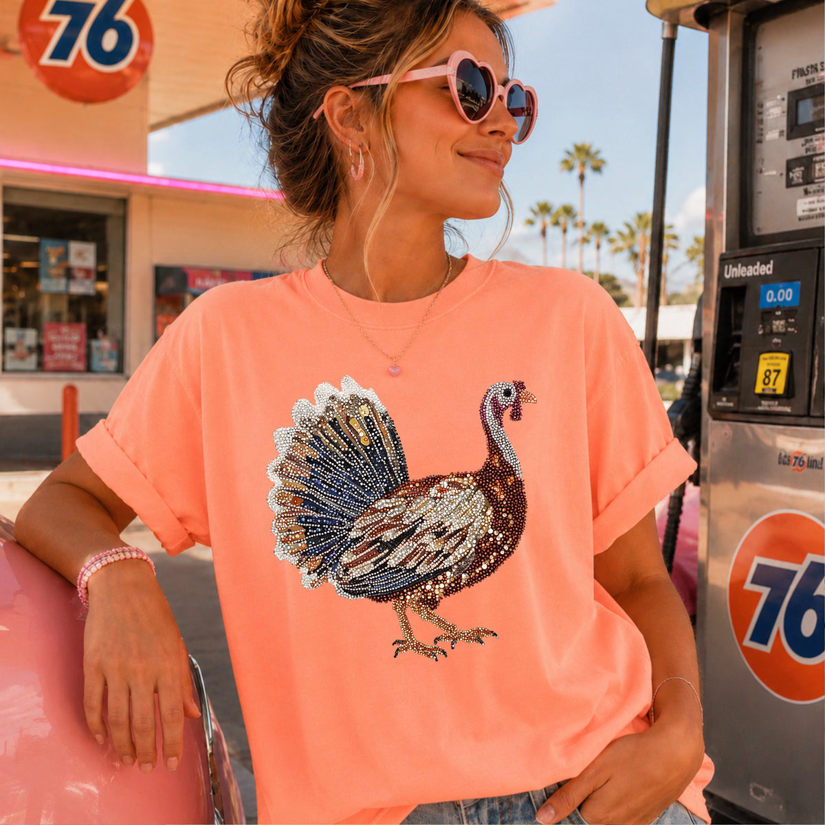 Faux Rhinestone Turkey Comfort Color Graphic Tee