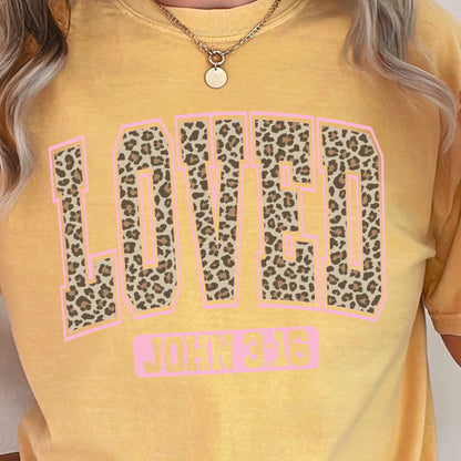 Leopard Loved John 3:16 Valentine’s Day Comfort Color Graphic Tee