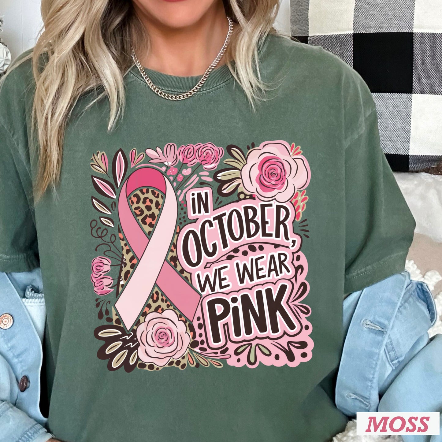 In October We Wear Pink Cancer Comfort Color Graphic Tee