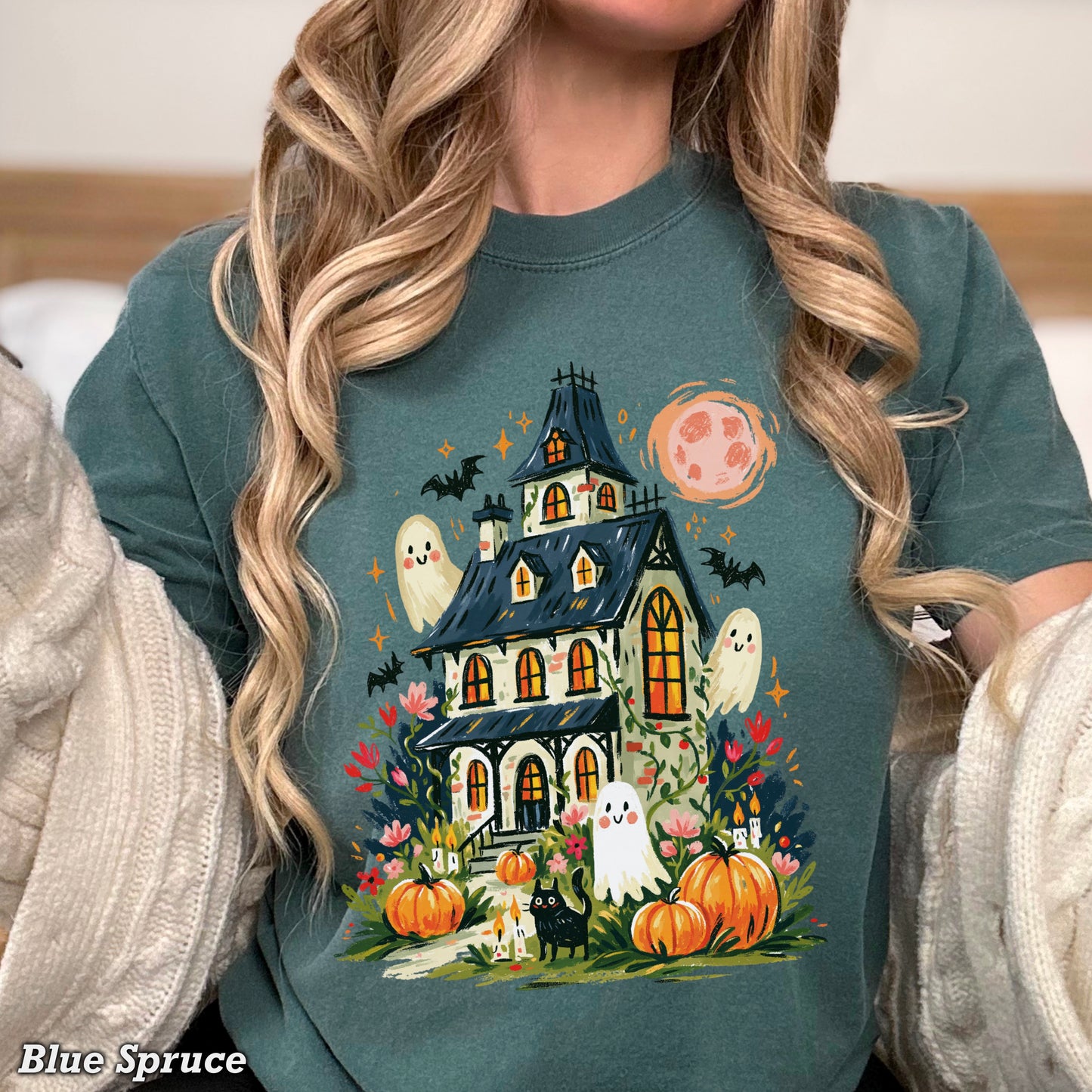 Haunted House Halloween Comfort Color Graphic Tee