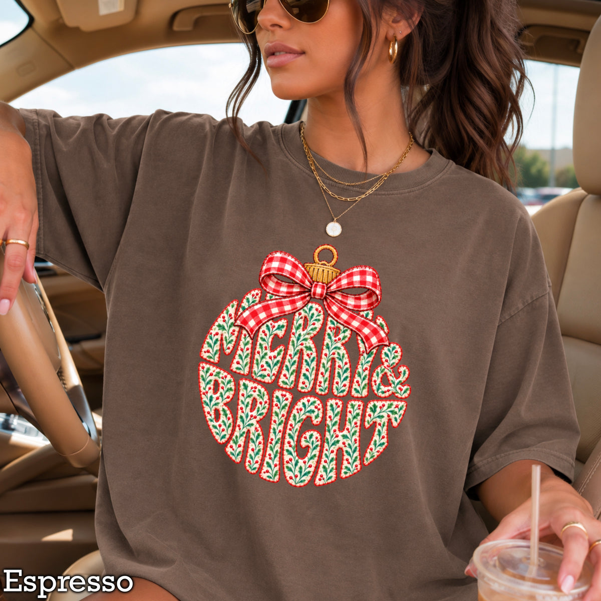 Merry & Bright Christmas Comfort Color Graphic Tee
