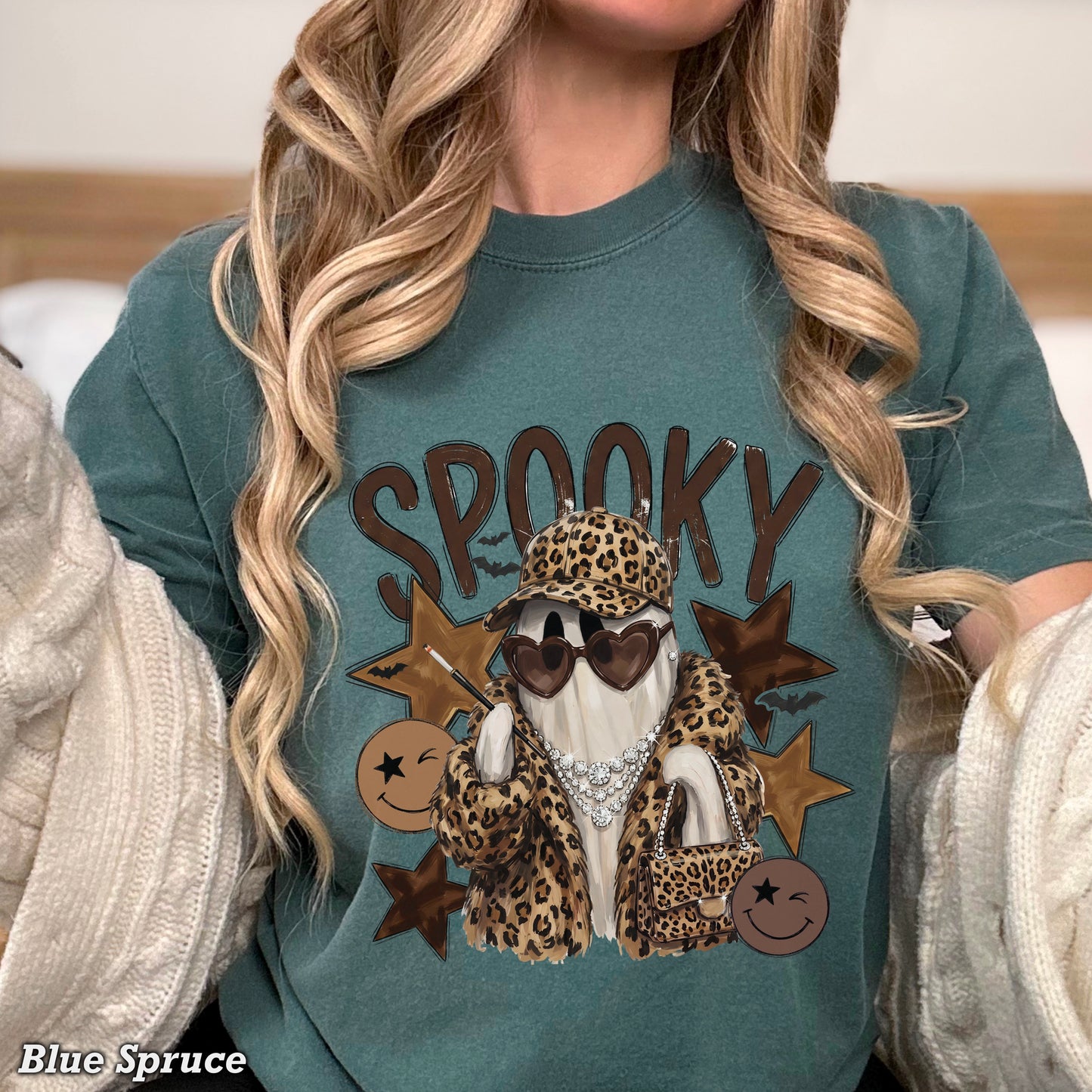 Leopard Spooky Ghost Comfort Color Graphic Tee