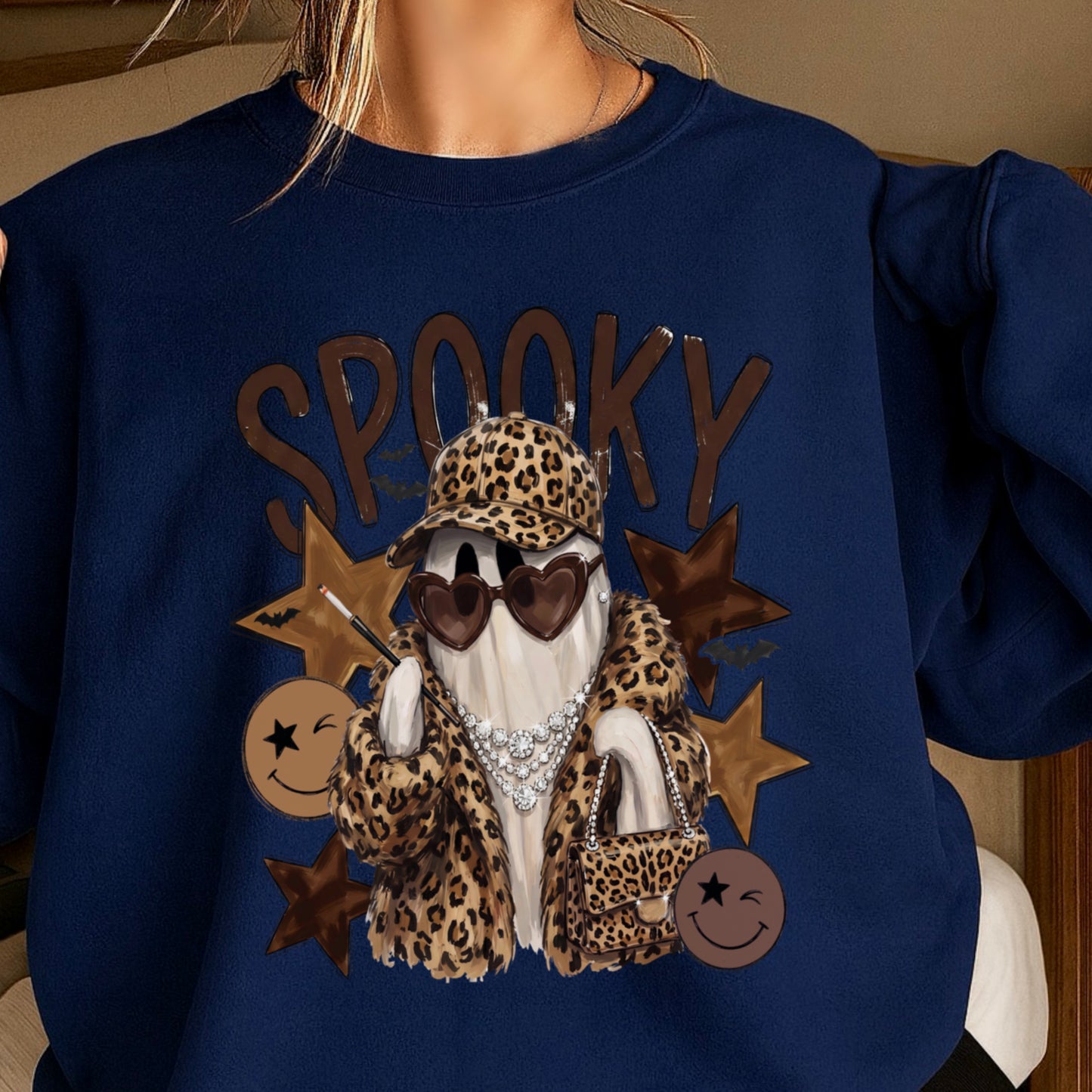 Leopard Spooky Ghost Crewneck Sweatshirt