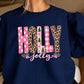Leopard Holly Jolly Christmas Crewneck Sweatshirt