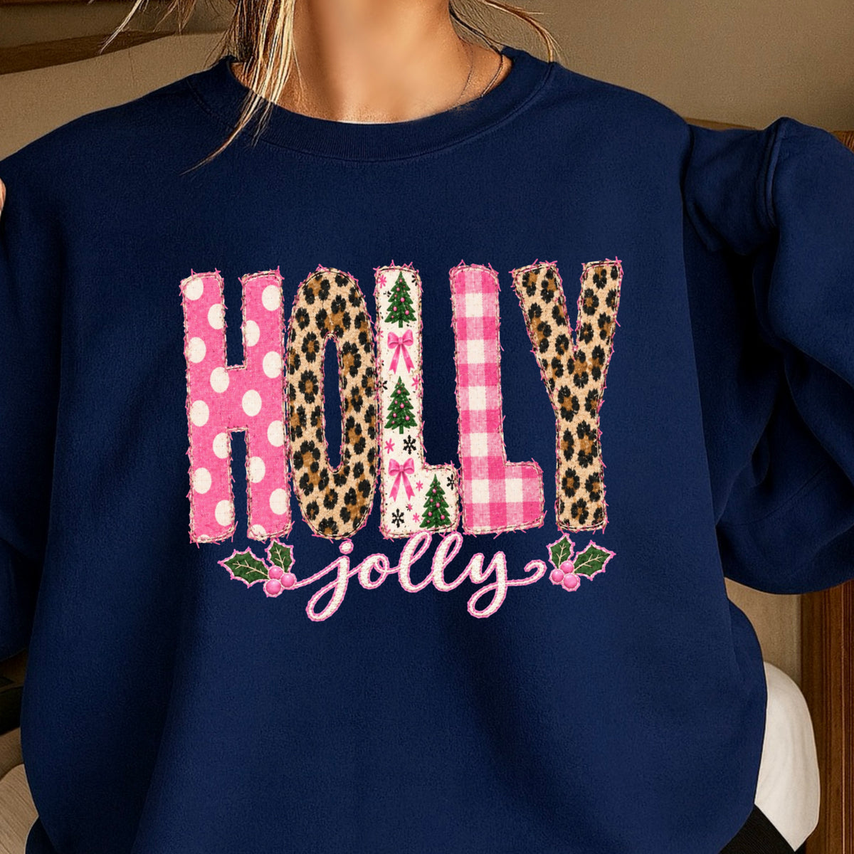 Leopard Holly Jolly Christmas Crewneck Sweatshirt