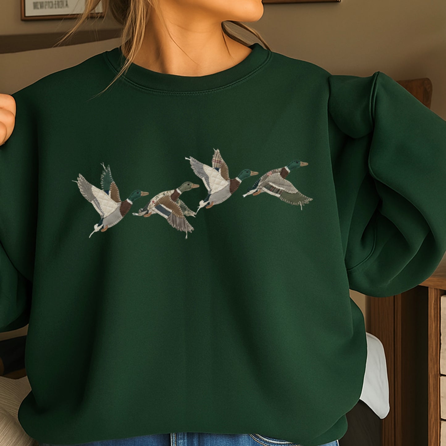 Patchwork Mallard Ducks Crewneck Sweatshirt