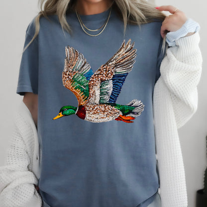 Faux Rhinestone Mallard Duck Comfort Color Graphic Tee