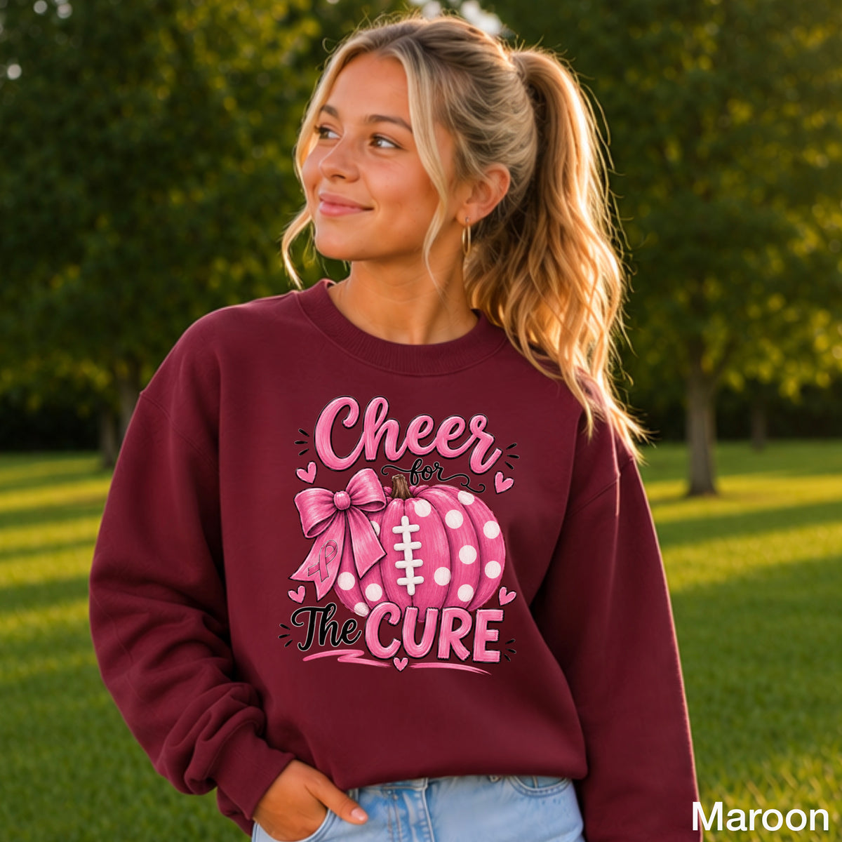 Cheer For The Cure Breast Cancer Youth Crewneck Sweatshirt