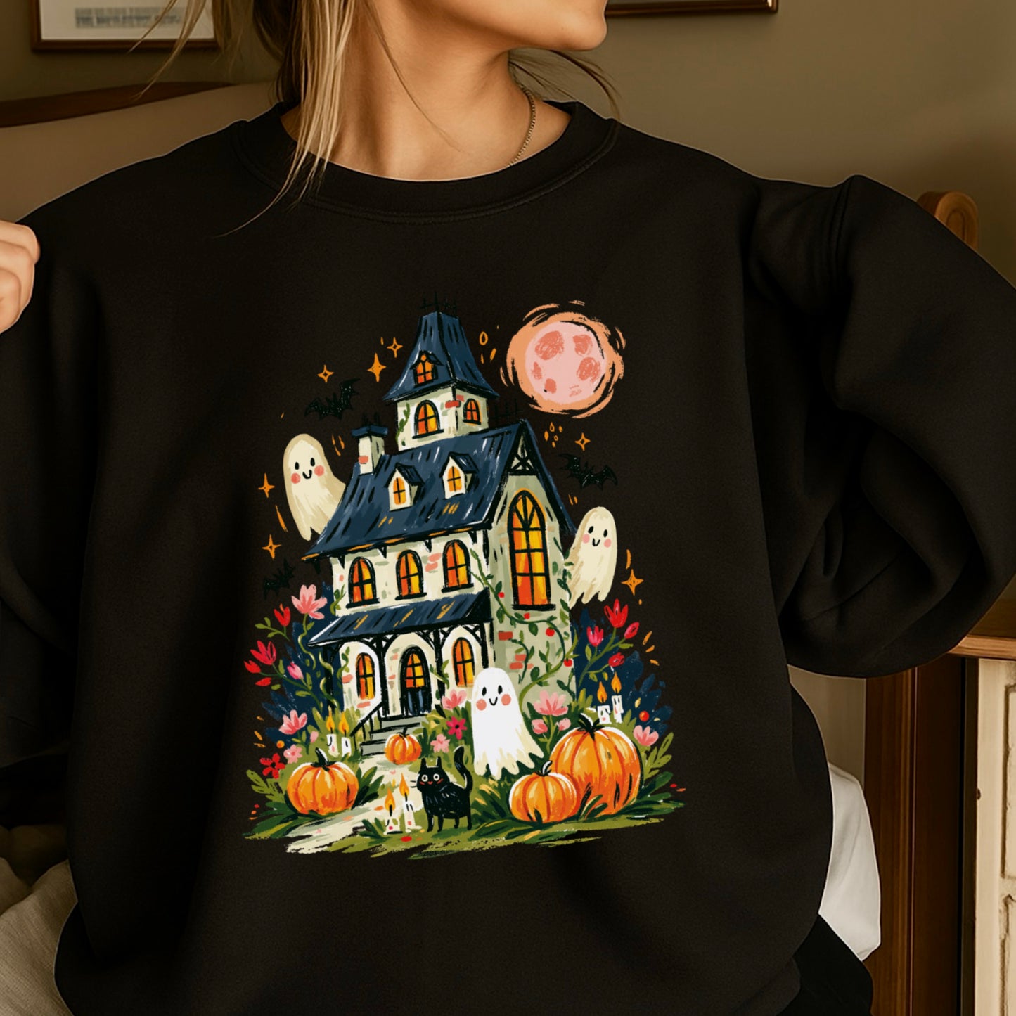 Haunted House Halloween Crewneck Sweatshirt