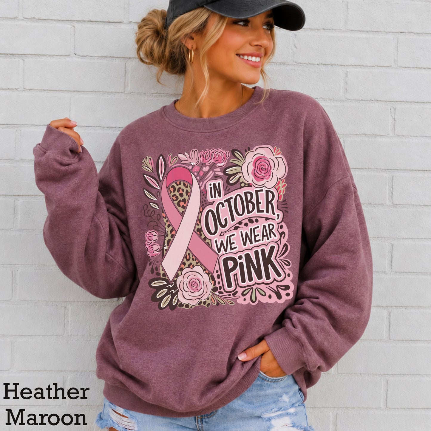 In October We Wear Pink Crewneck Sweatshirt