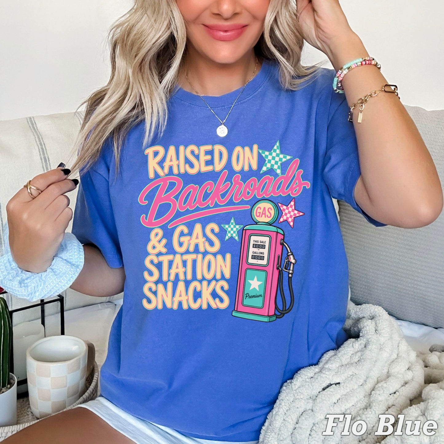 Raised On Backroads & Gas Station Snacks Comfort Color Graphic Tee