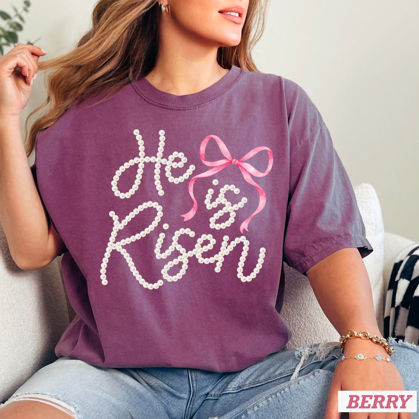 He Is Risen Easter Comfort Color Graphic Tee
