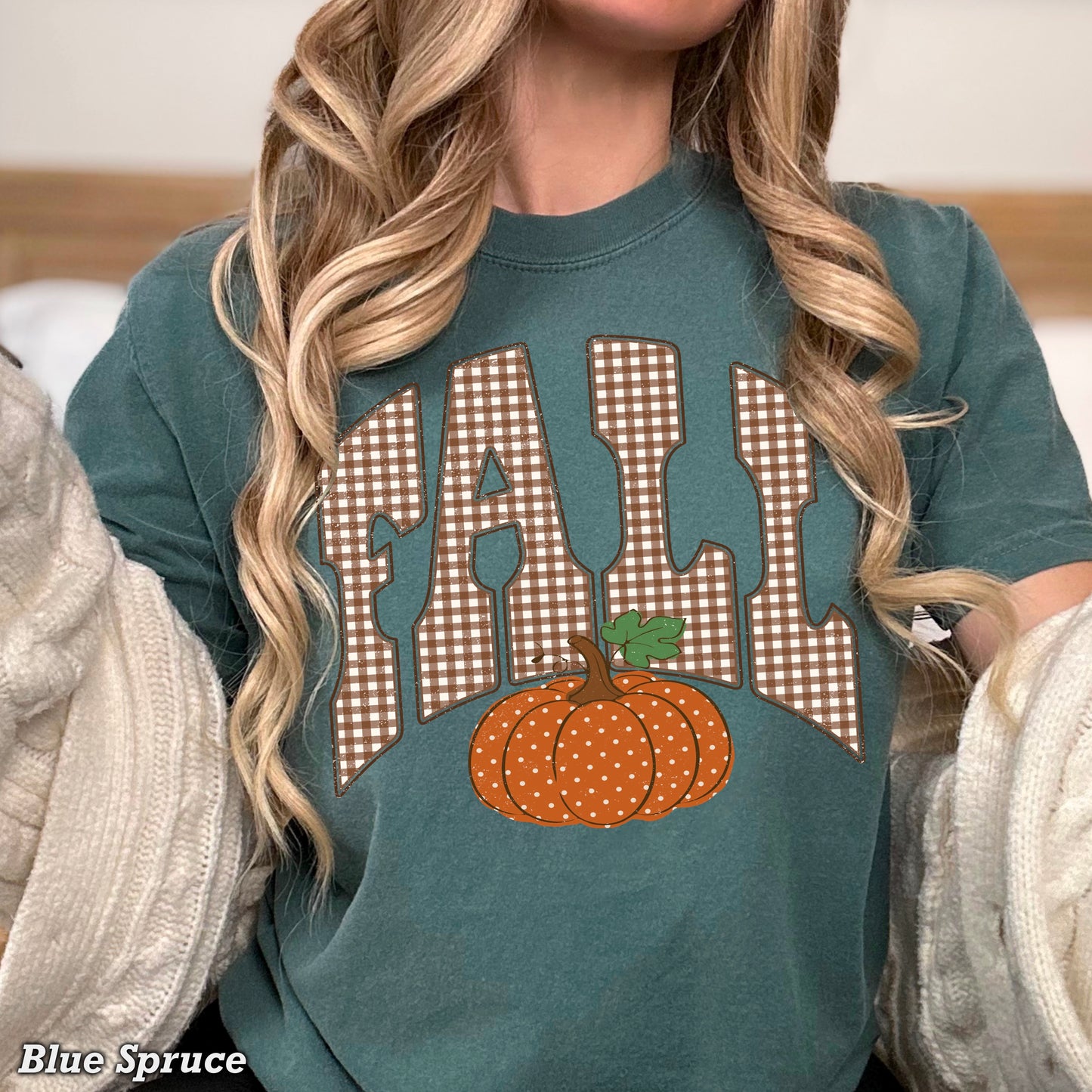Gingham Fall Pumpkin Comfort Color Graphic Tee