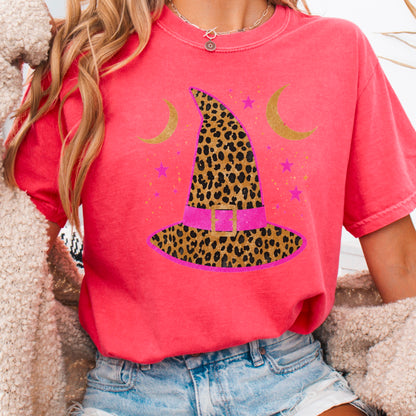 Leopard Witches Hat Halloween Comfort Color Graphic Tee