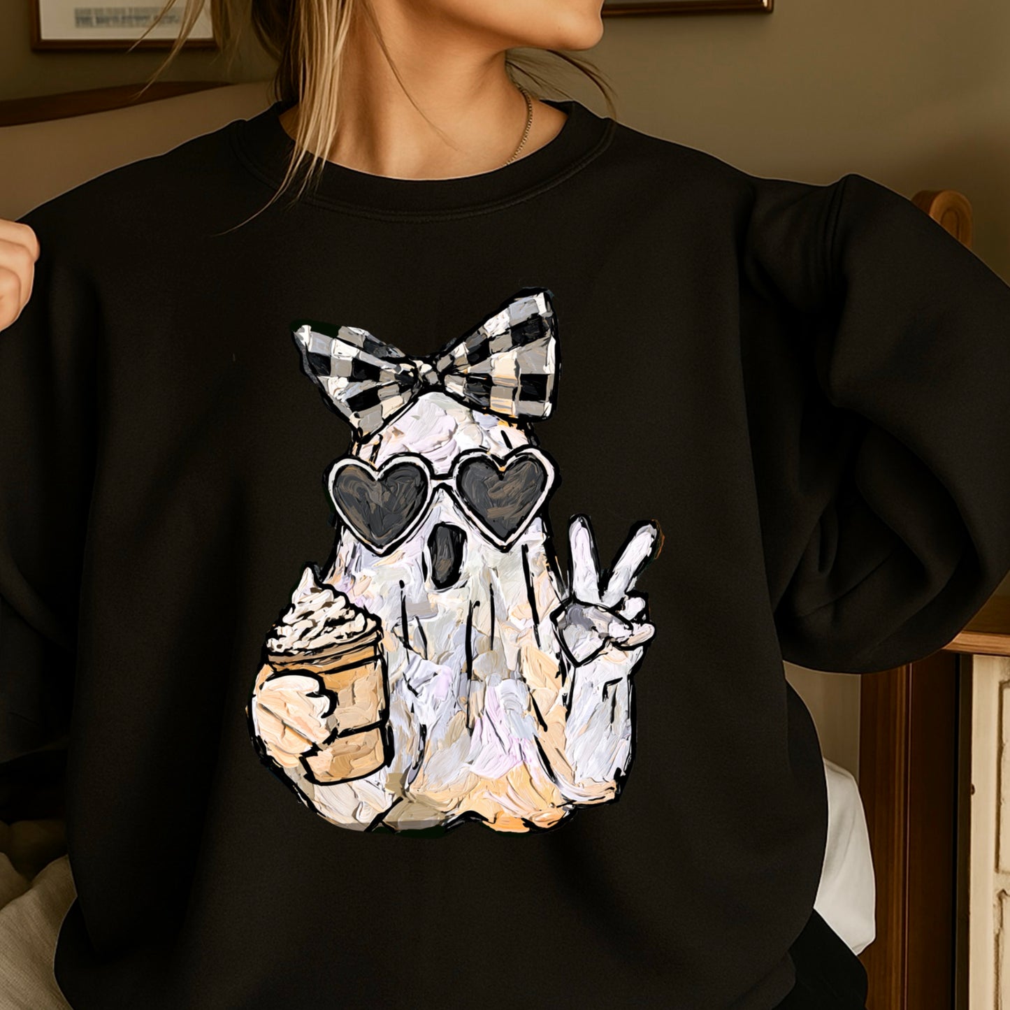 Preppy Ghost Halloween Crewneck Sweatshirt