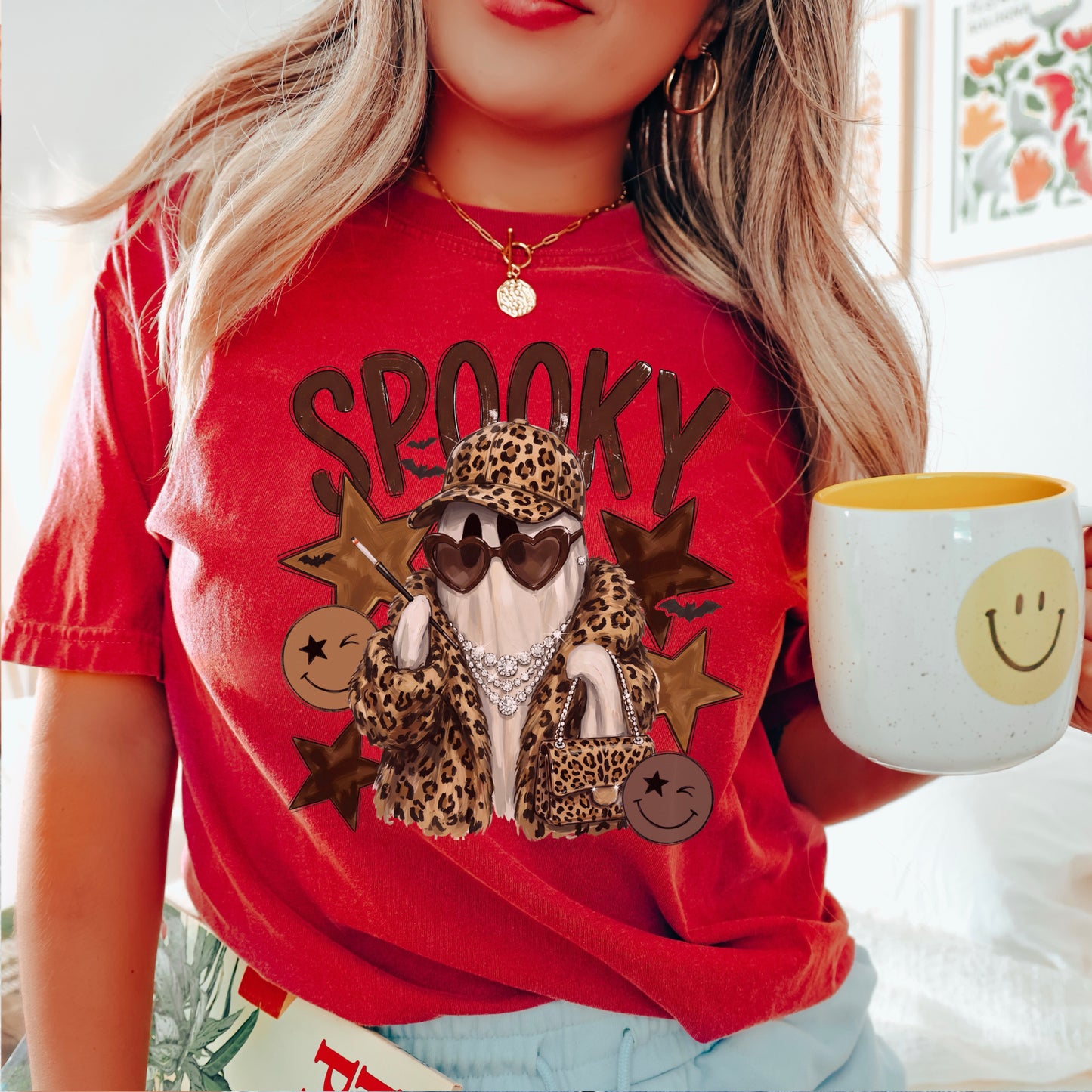 Leopard Spooky Ghost Comfort Color Graphic Tee
