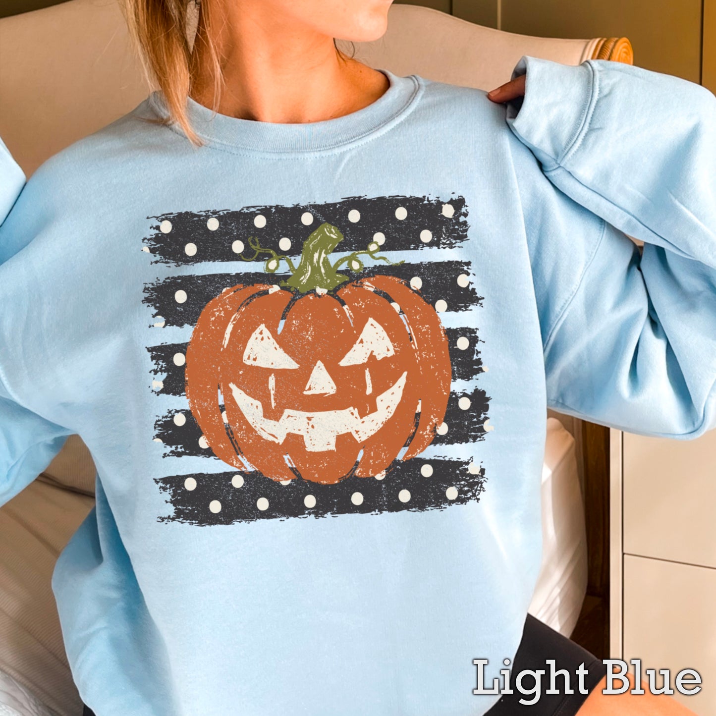 Polka Dot Halloween Pumpkin Crewneck Sweatshirt