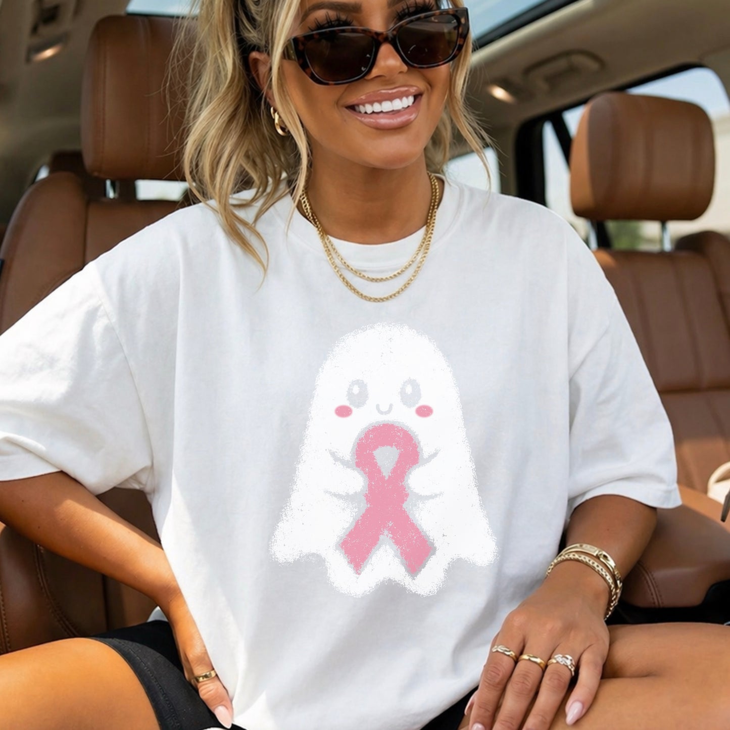 Breast Cancer Ghost Comfort Color Graphic Tee
