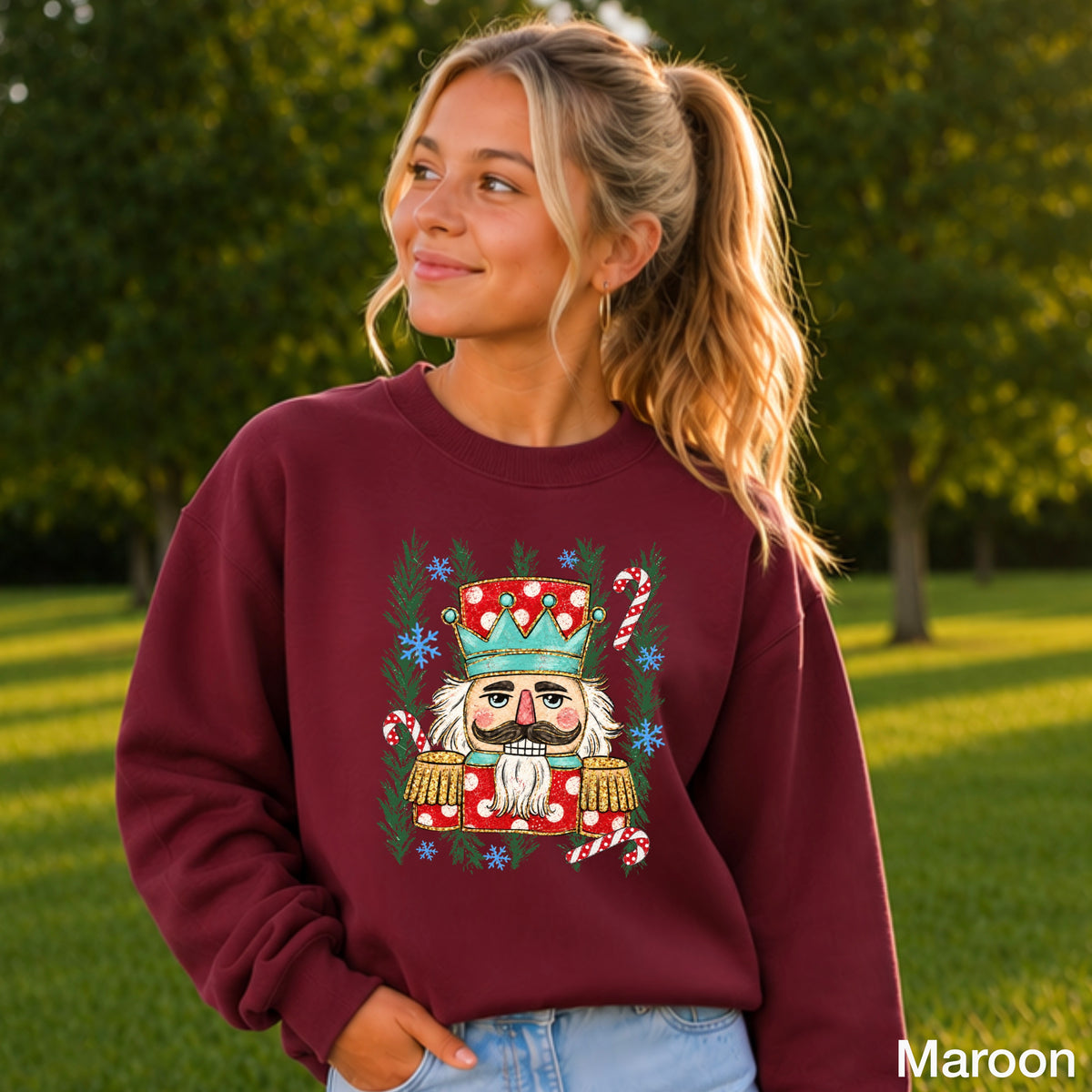 Preppy Nutcracker Christmas Youth Crewneck Sweatshirt