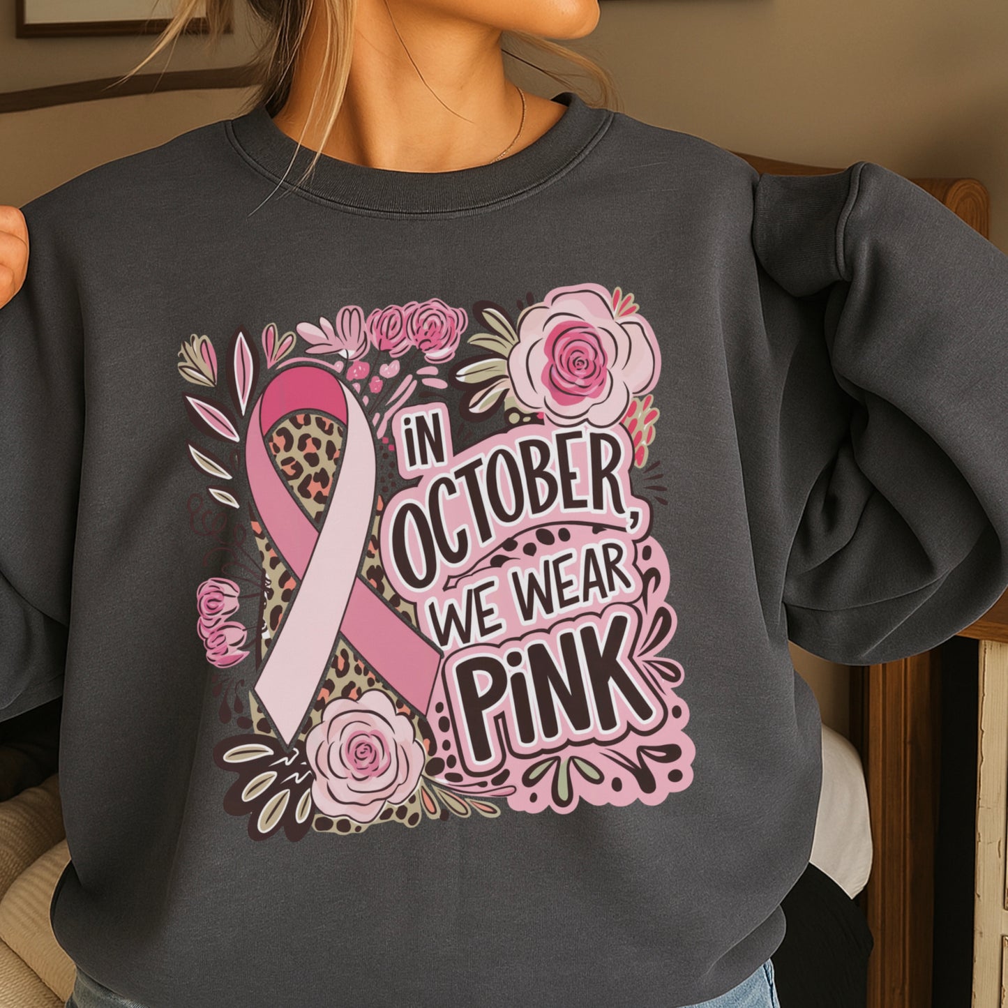 In October We Wear Pink Crewneck Sweatshirt