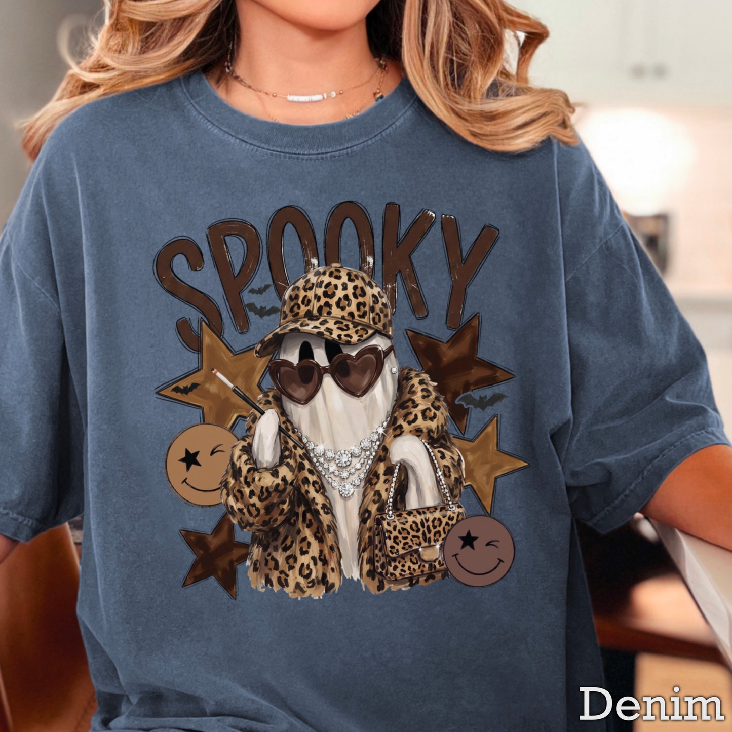 Leopard Spooky Ghost Comfort Color Graphic Tee