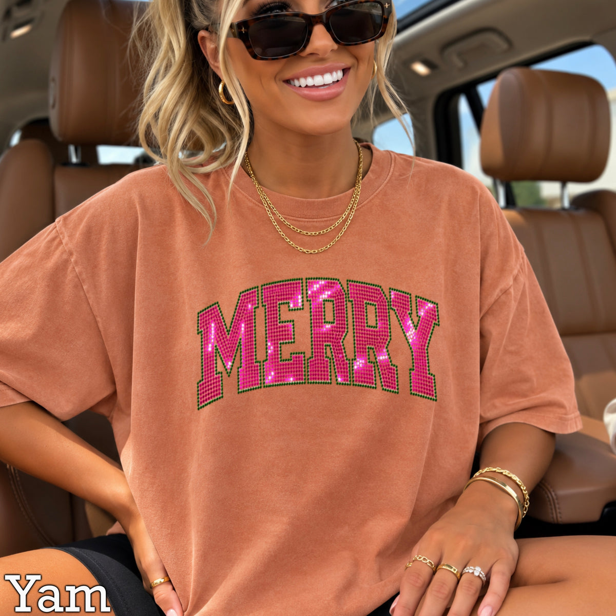Merry Real Spangles Christmas Comfort Color Graphic Tee