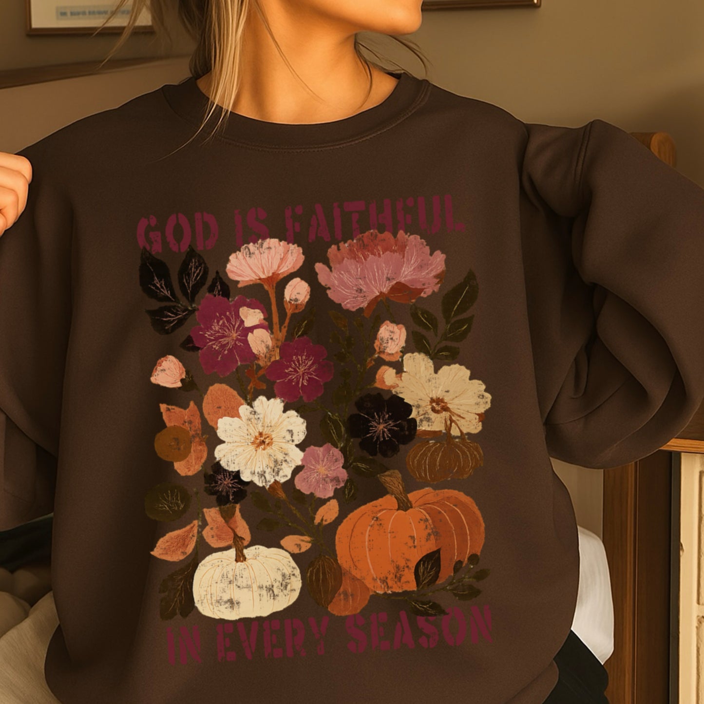 God Is Faithful In Every Season Plum Crewneck Sweatshirt