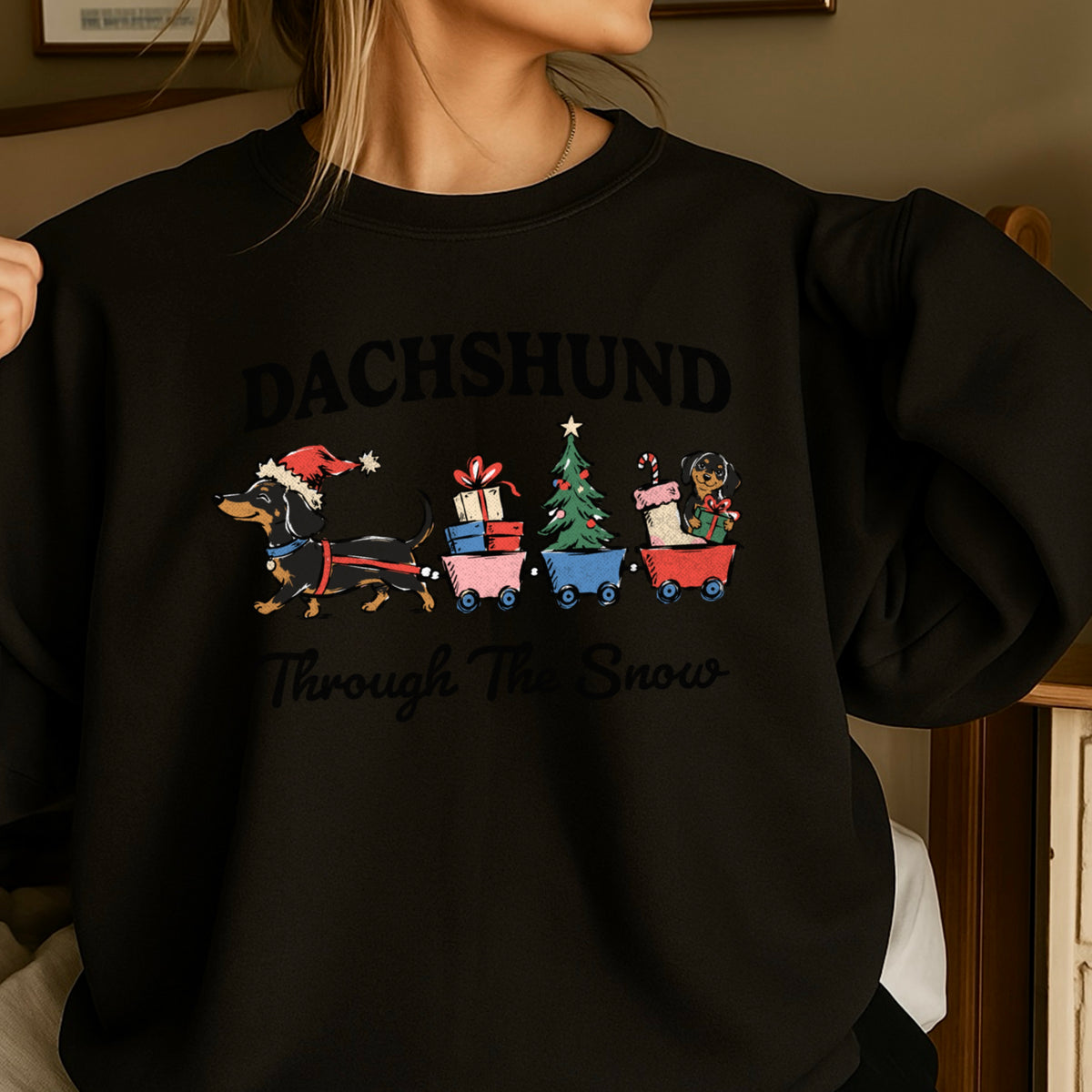 Dachshund Through the Snow Christmas Crewneck Sweatshirt