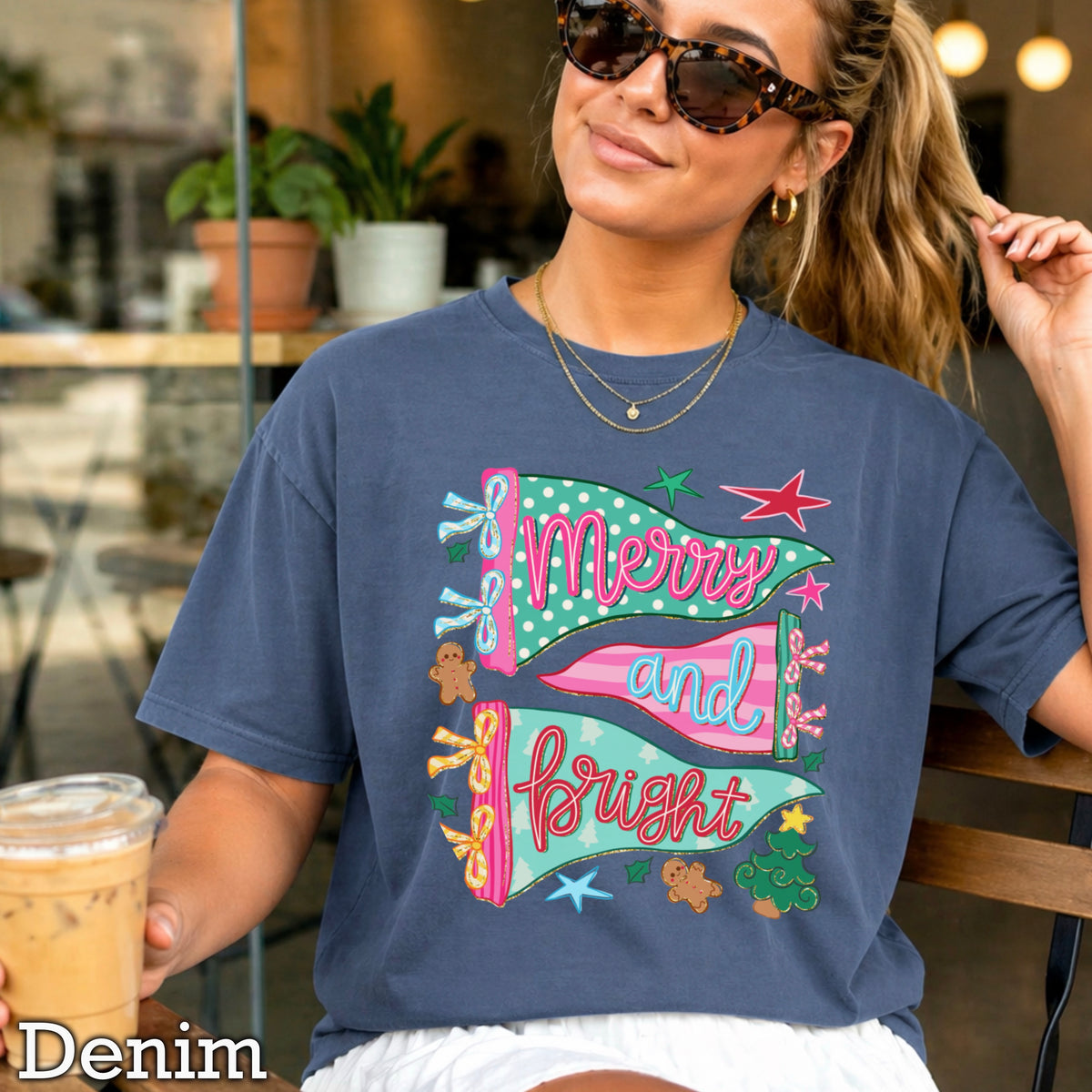 Merry And Bright Christmas Comfort Color Graphic Tee