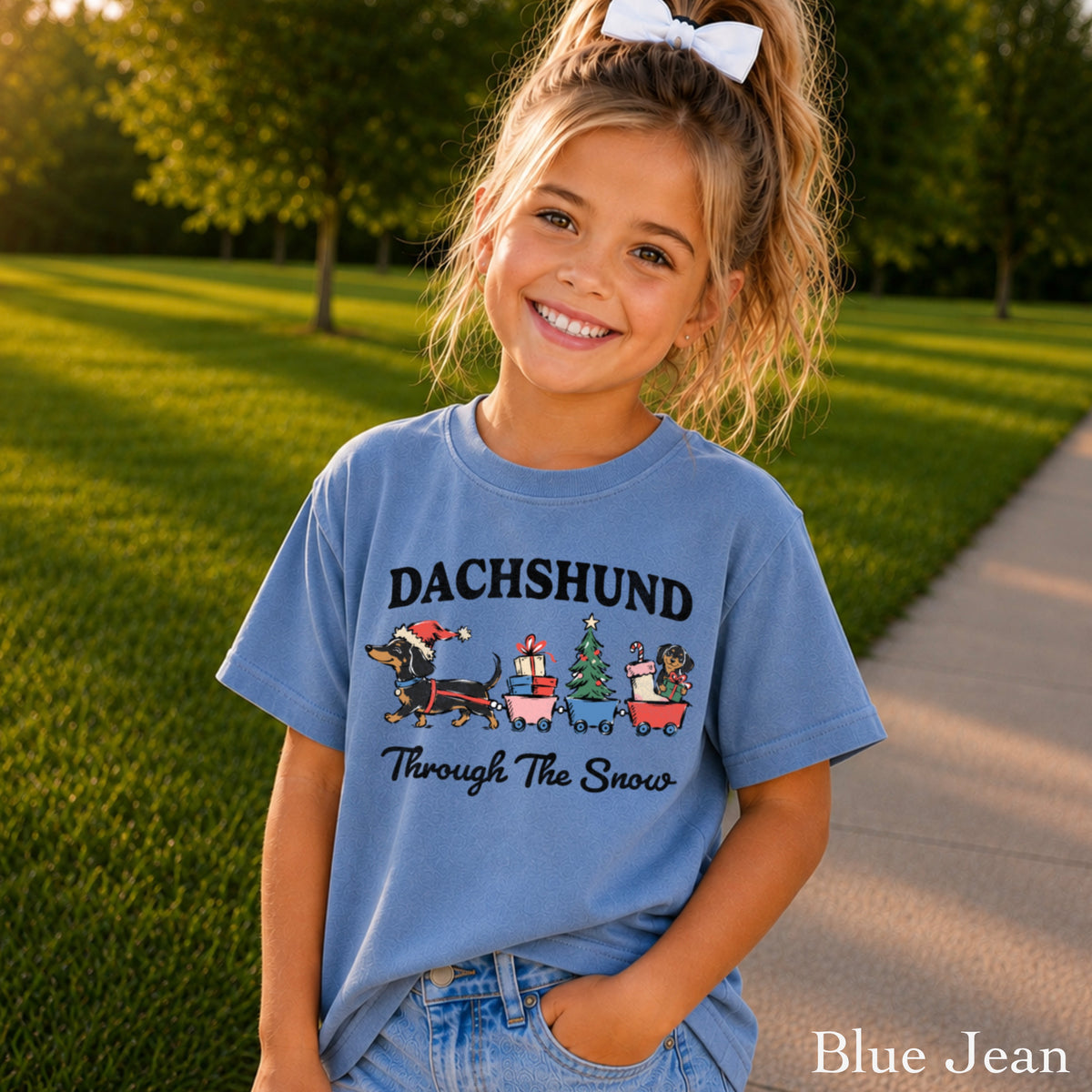 Dachshund Through The Snow Christmas Youth Comfort Color T-Shirt