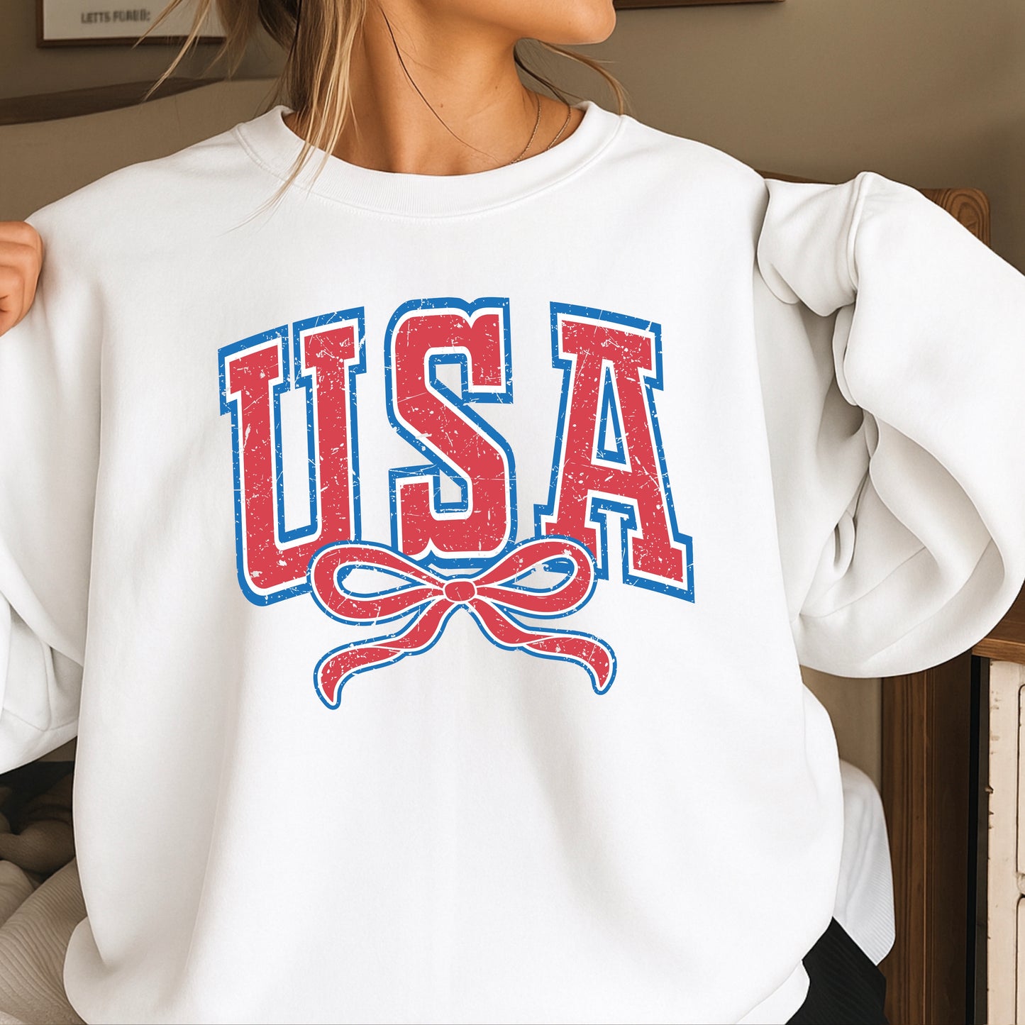 USA Coquette Bow Crewneck Sweatshirt