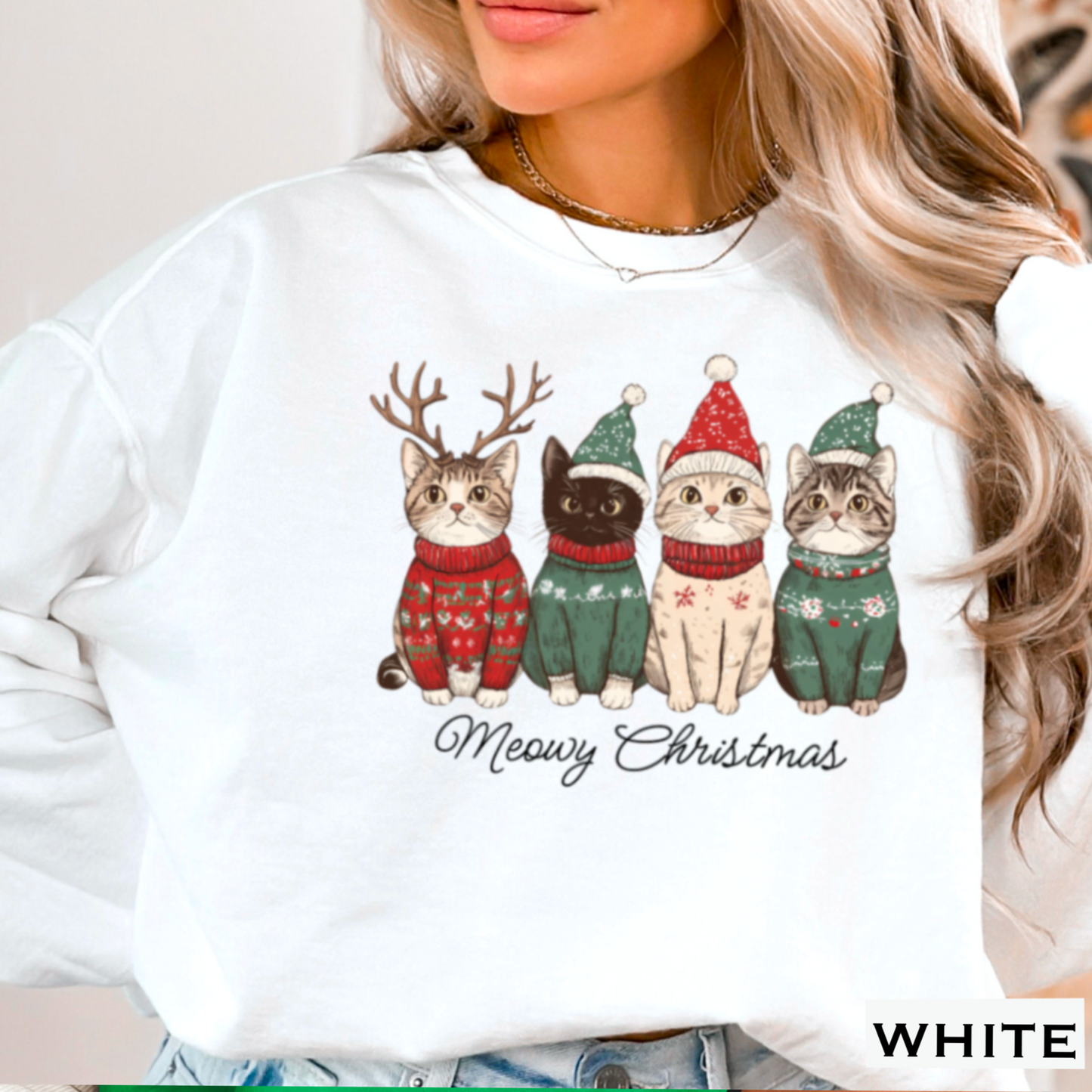 Meowy Christmas Graphic Crewneck Sweatshirt