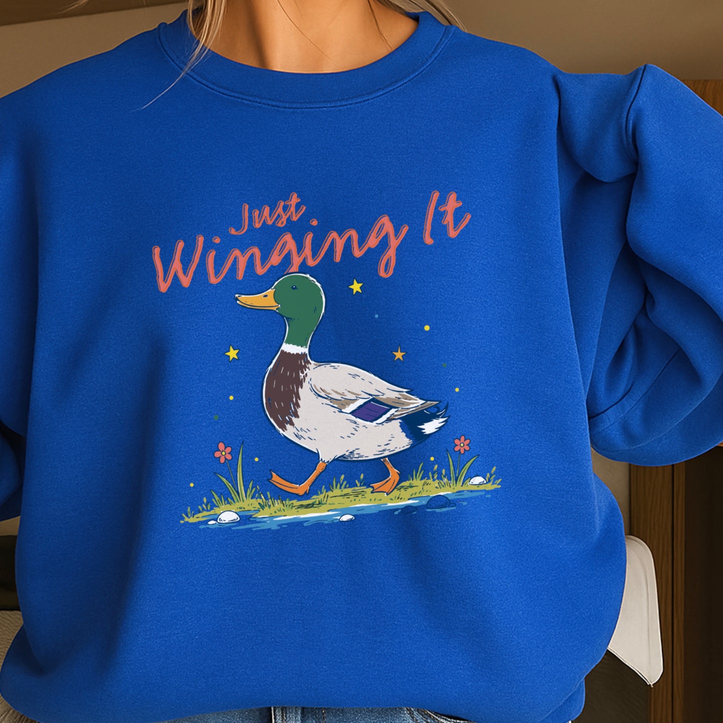 Just Winging It Mallard Duck Crewneck Sweatshirt