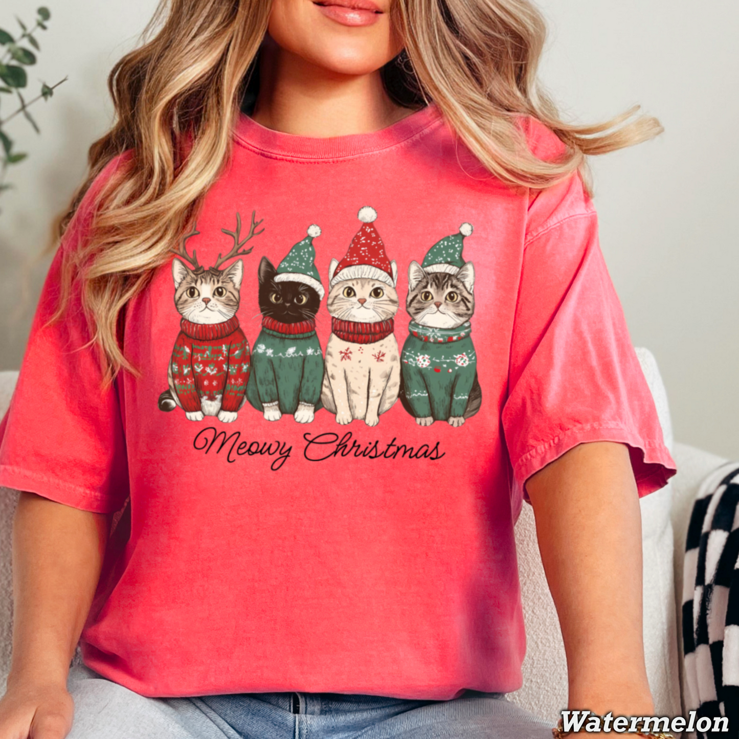 Meowy Christmas Comfort Color Graphic Tee