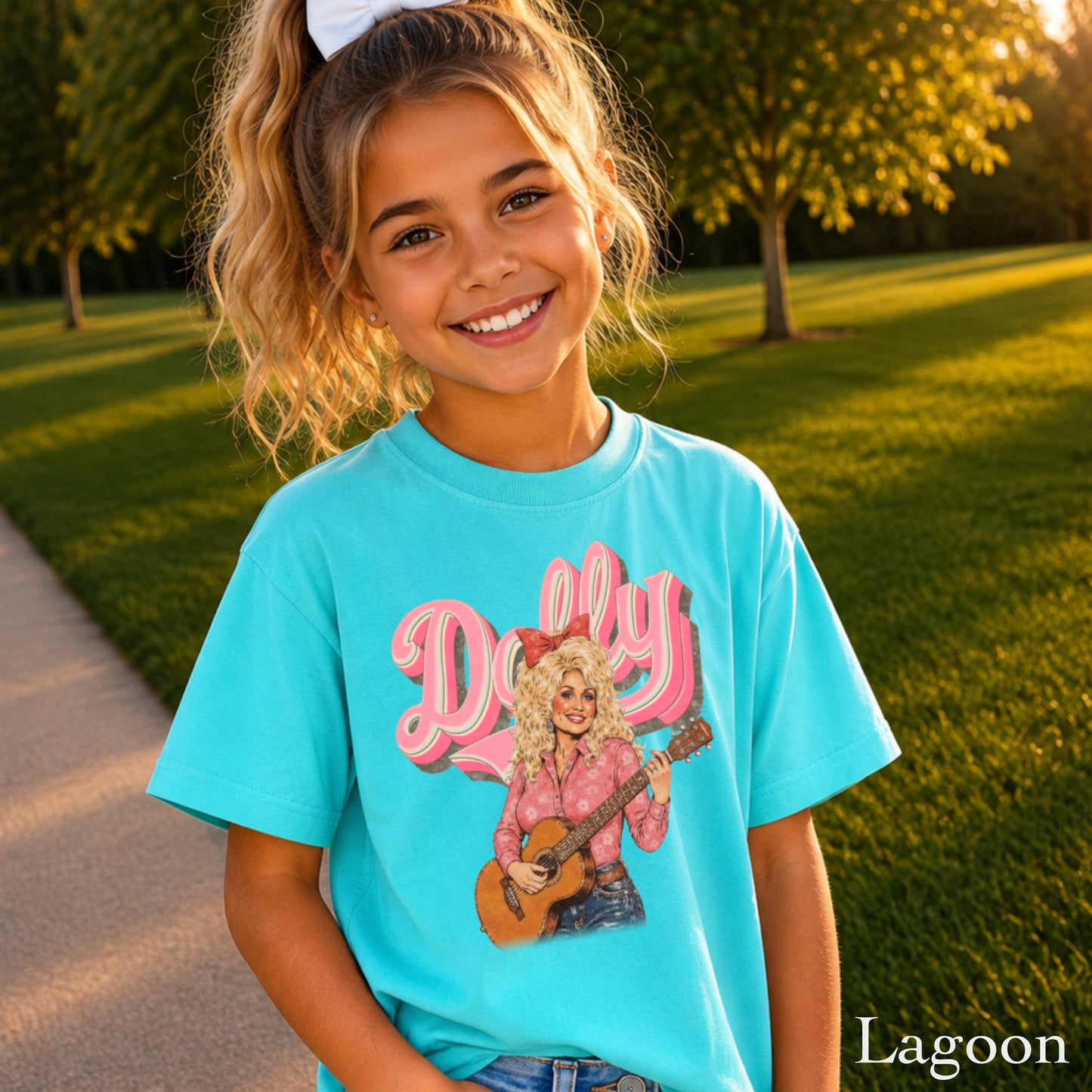 Pink Dolly Guitar Youth Comfort Color T-Shirt