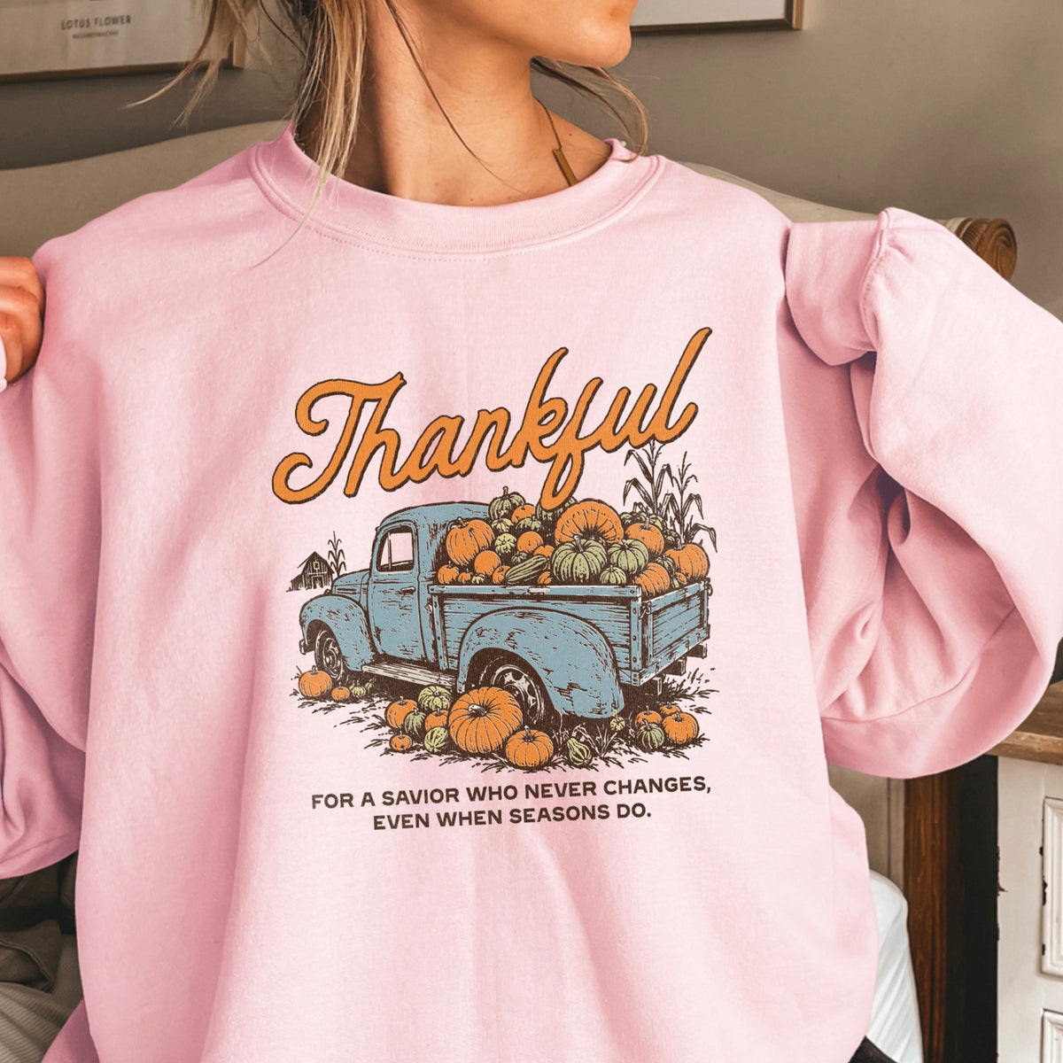 Thankful For A Savior Thanksgiving Crewneck Sweatshirt