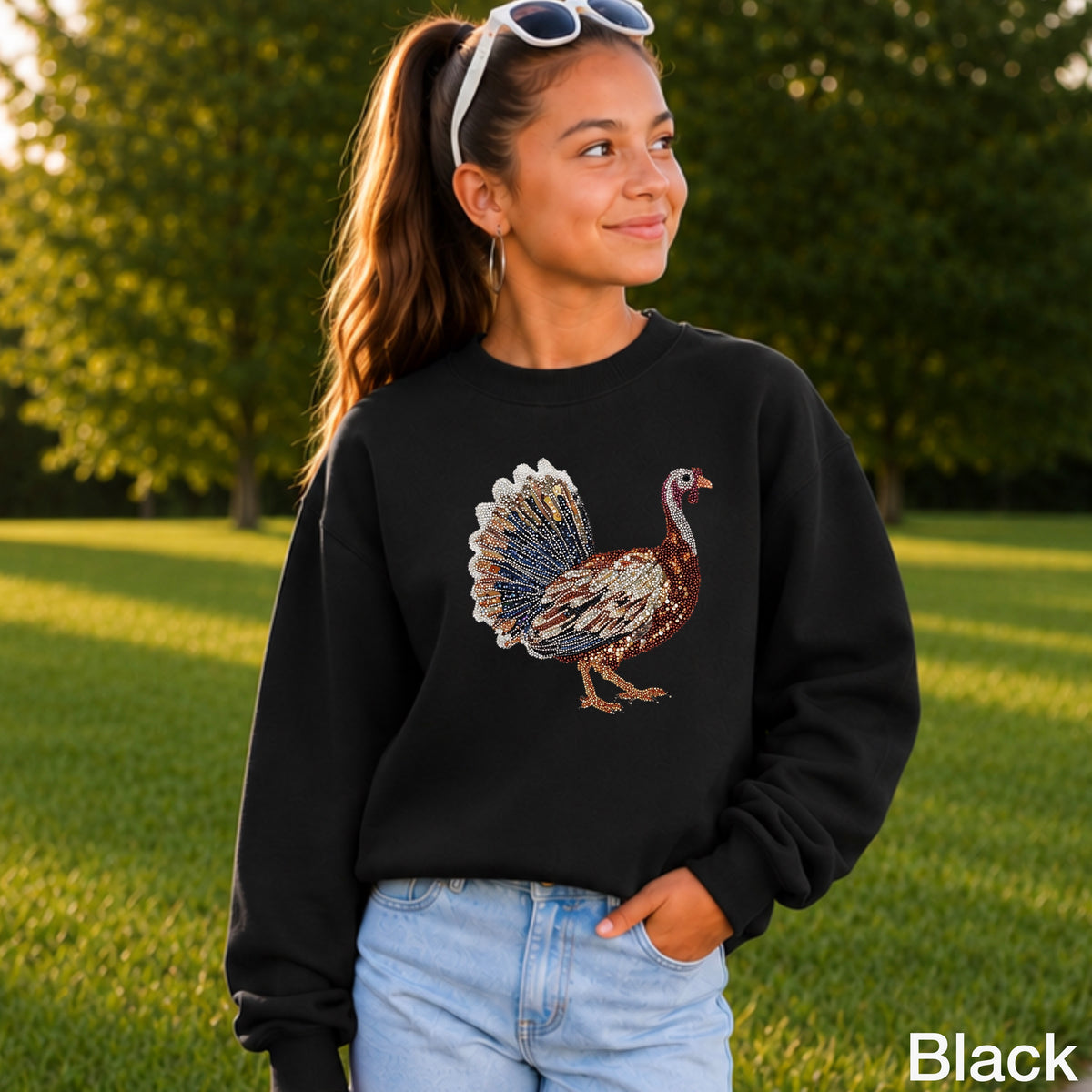 Faux Rhinestone Turkey Youth Crewneck Sweatshirt