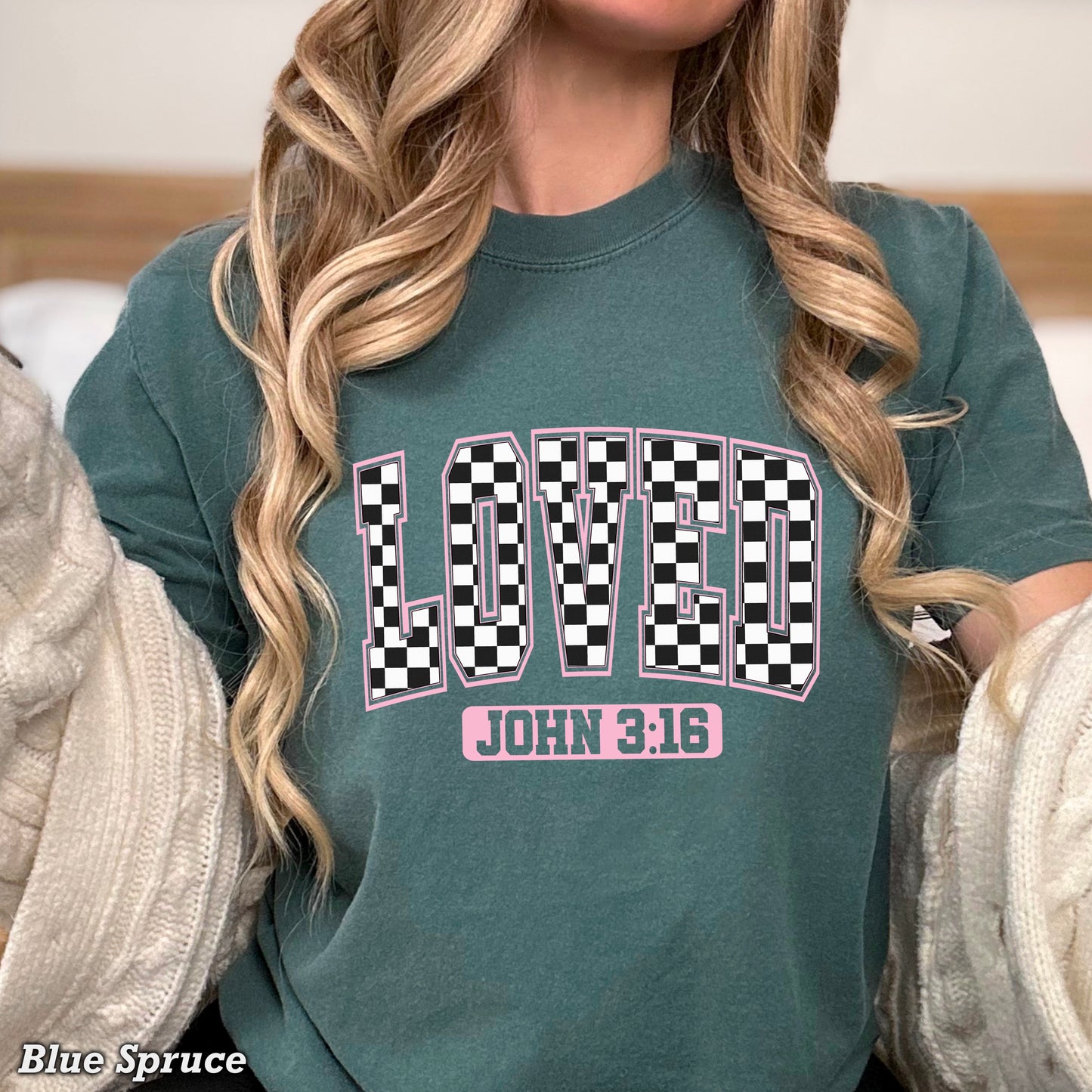 Checkered Loved John 3:16 Valentine’s Day Comfort Color Graphic Tee