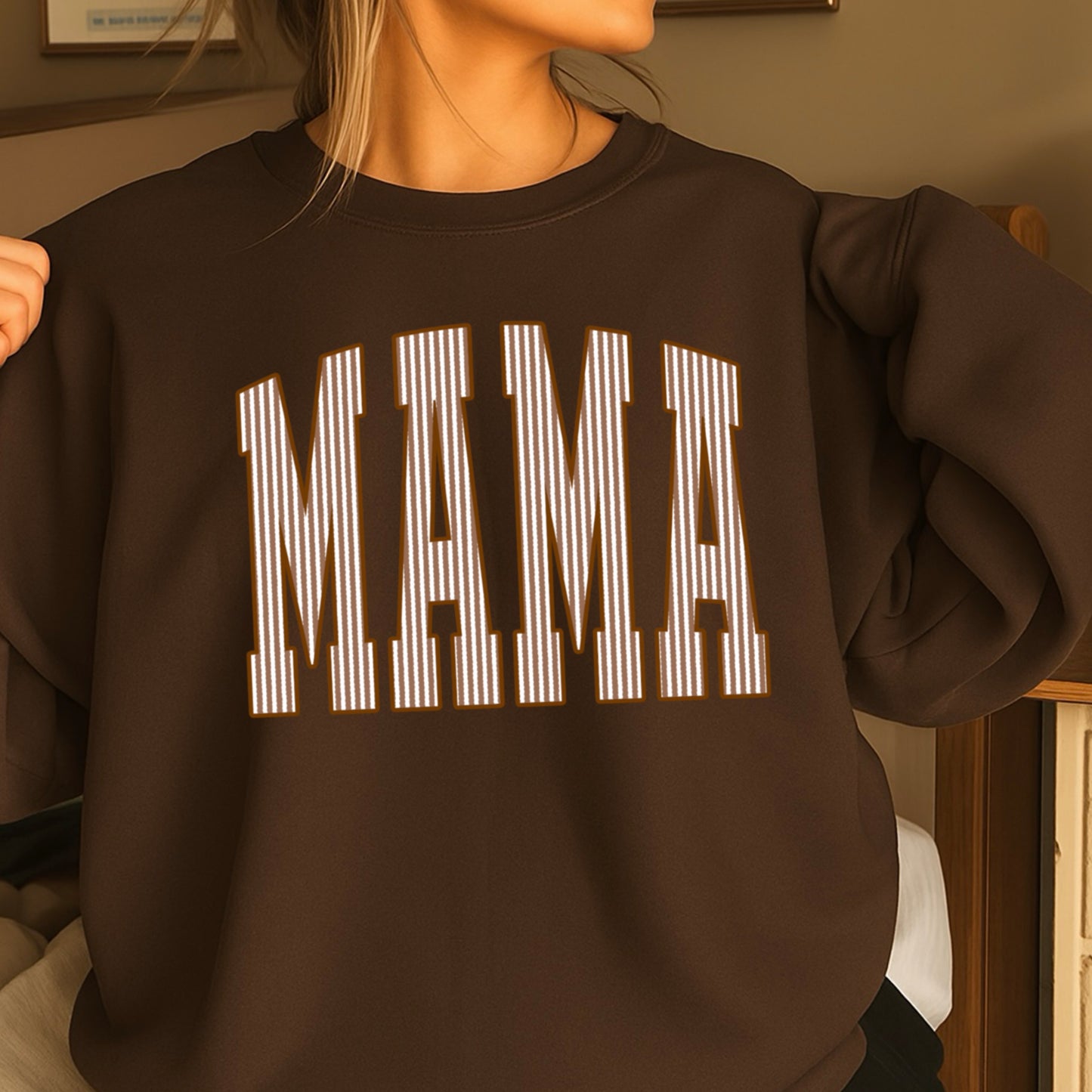 Mama Brown Seersucker Crewneck Sweatshirt