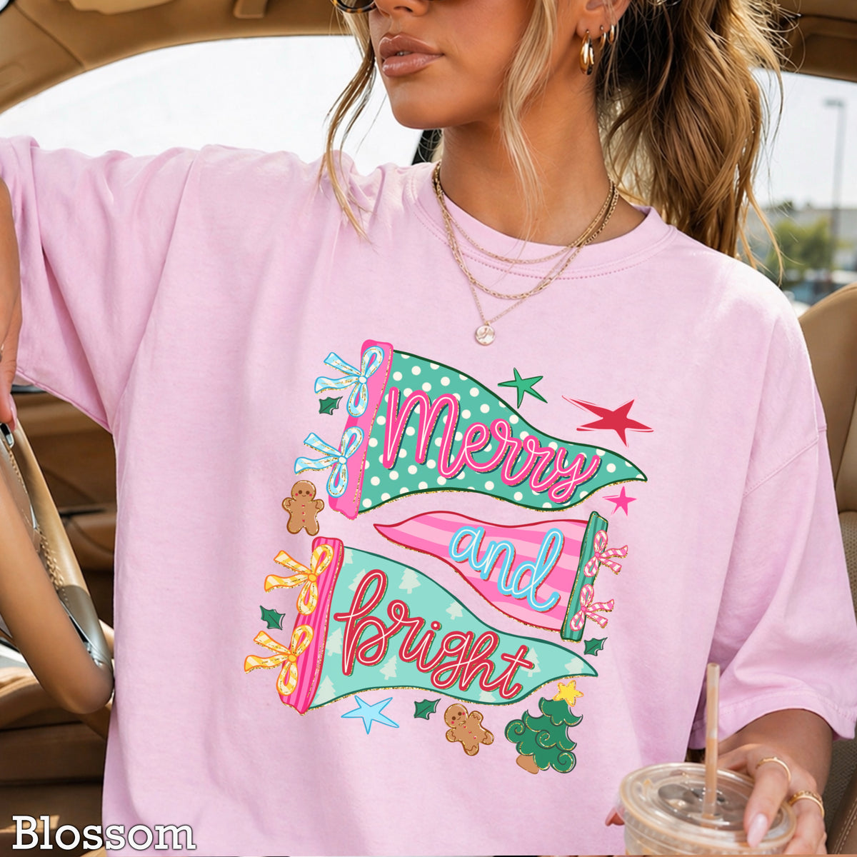 Merry And Bright Christmas Comfort Color Graphic Tee