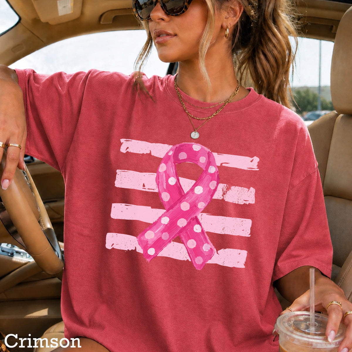 Breast Cancer Awareness Ribbon Comfort Color Graphic Tee