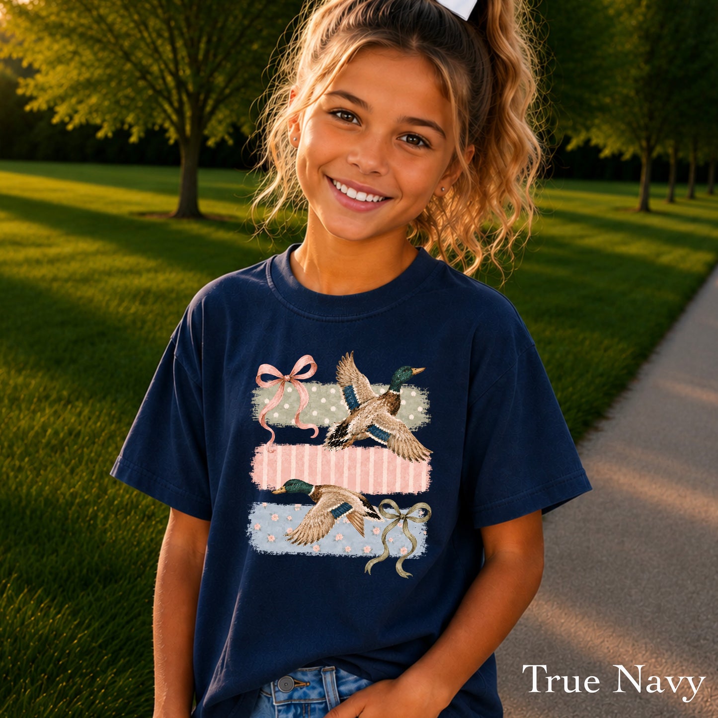 Mallard Ducks & Bows Youth Comfort Color T-Shirt