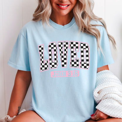 Checkered Loved John 3:16 Valentine’s Day Comfort Color Graphic Tee